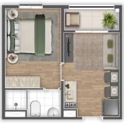Planta do Mundo Apto Piqueri — 1 dormitório – 34,02 m² Garden