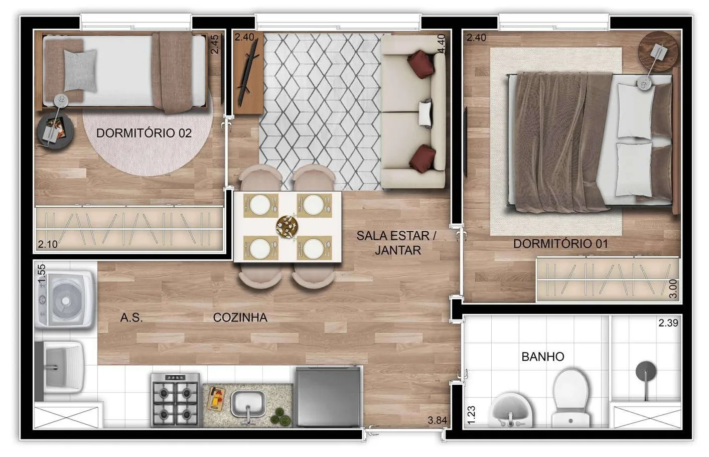 Planta do Mundo Apto Vila Matilde em Vila Matilde — 2 dormitórios, 34 m²