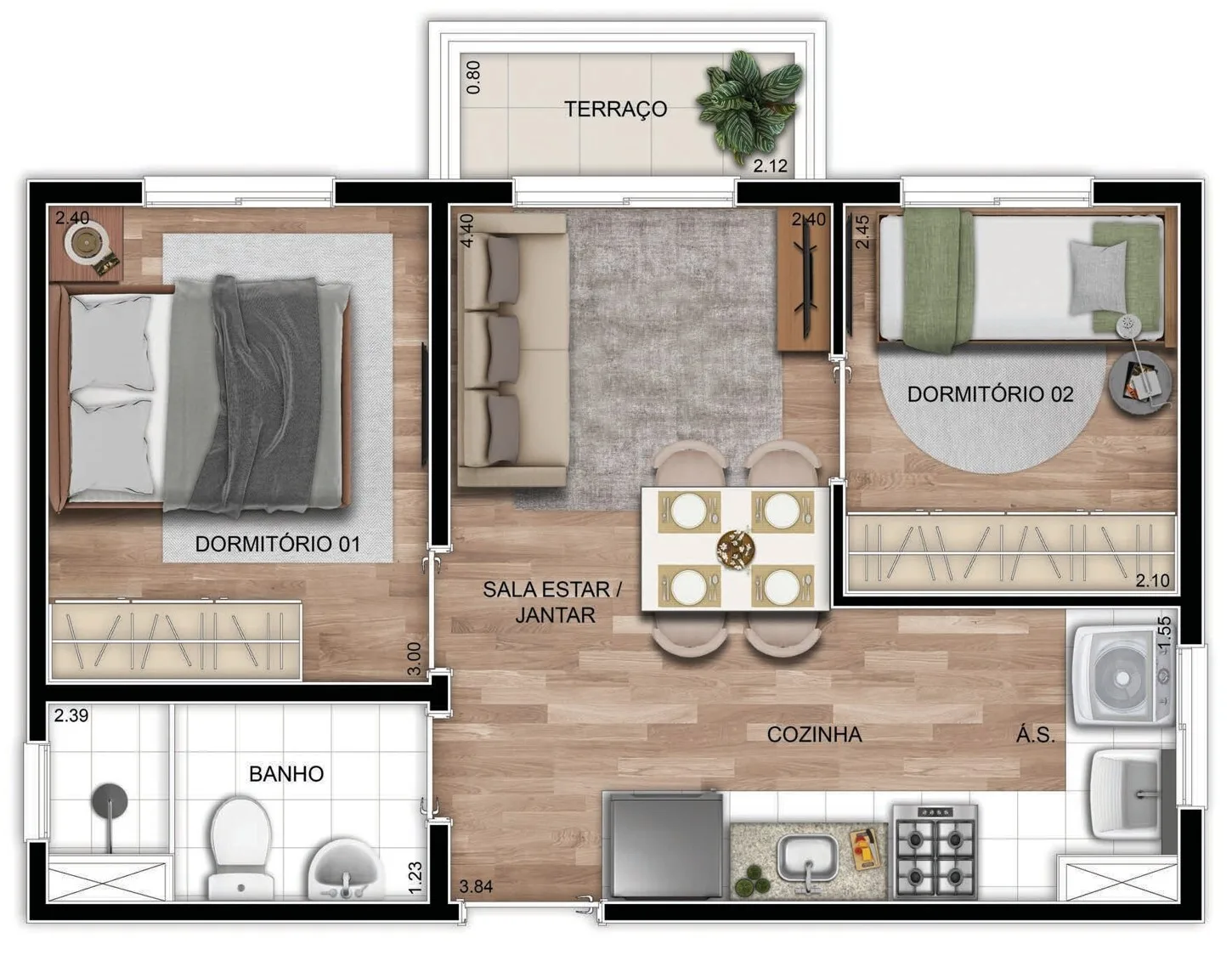 Planta do Mundo Apto Vila Matilde em Vila Matilde — 2 dormitórios, 36 m²