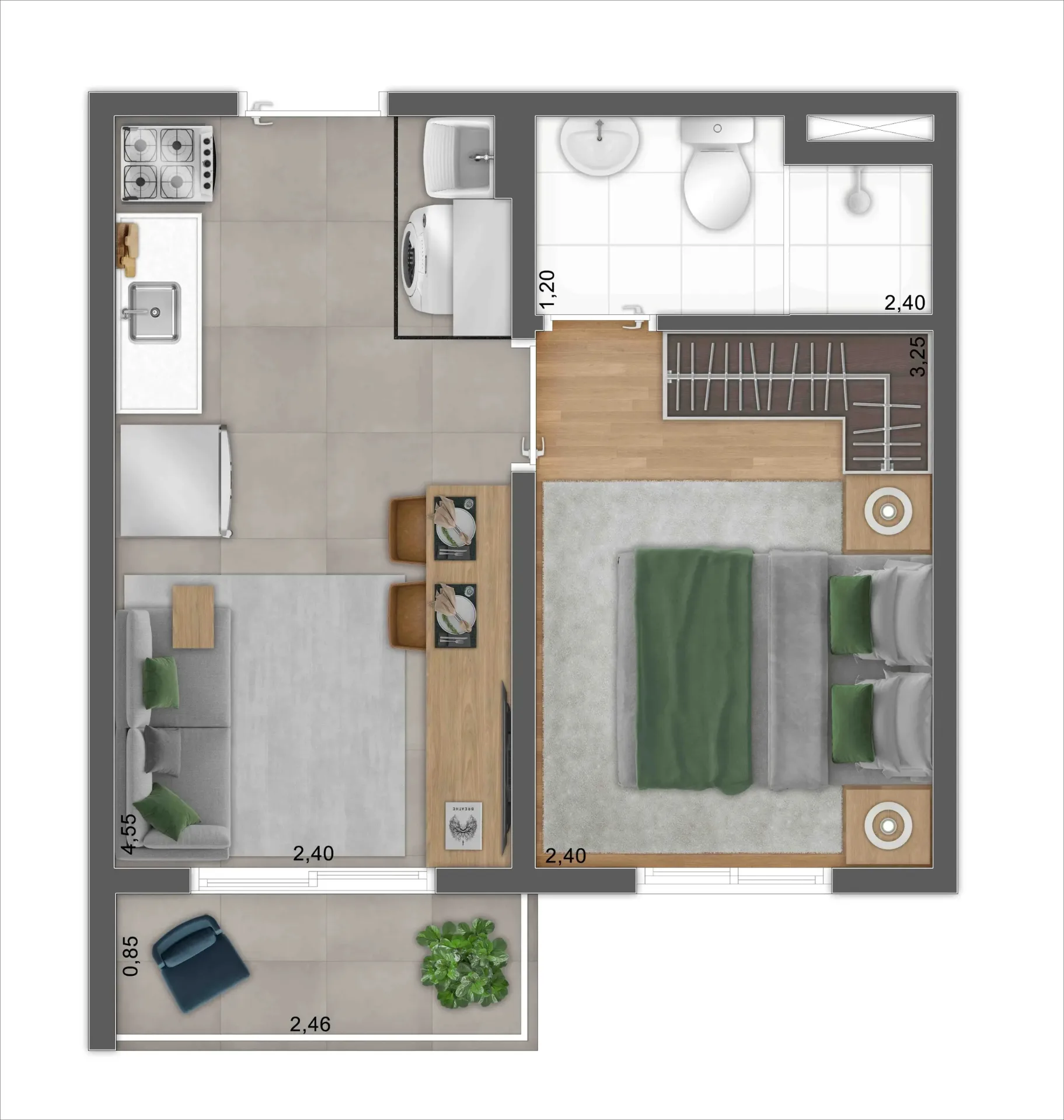 Planta do Mundo Park Alvorada em Campo Grande — 1 dormitório, 27,25 m²