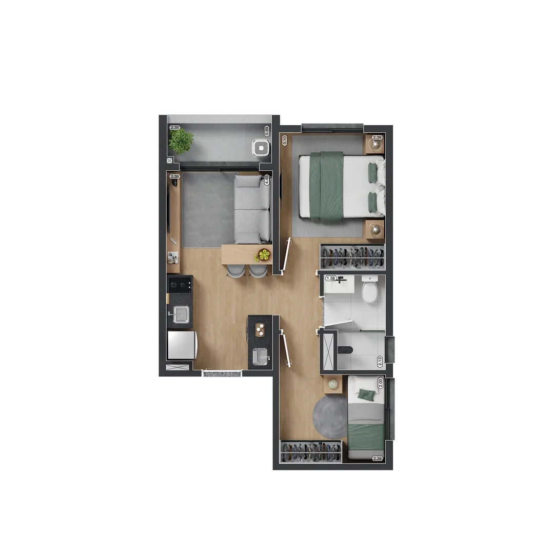 Planta do myID Adolfo Pinheiro em Santo Amaro — 2 dormitórios – 35,16 m²