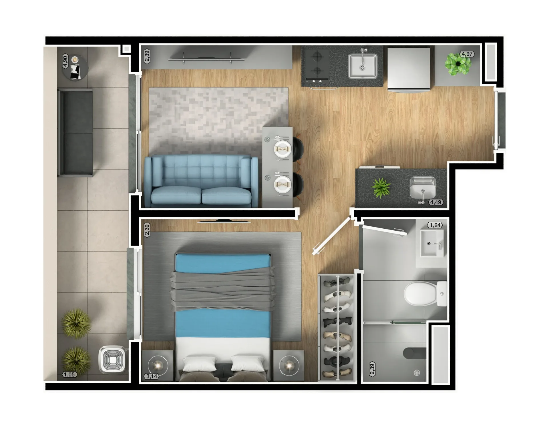 Planta do myID Guilhermina em Vila Guilhermina — 1 dormitório, 33 m²