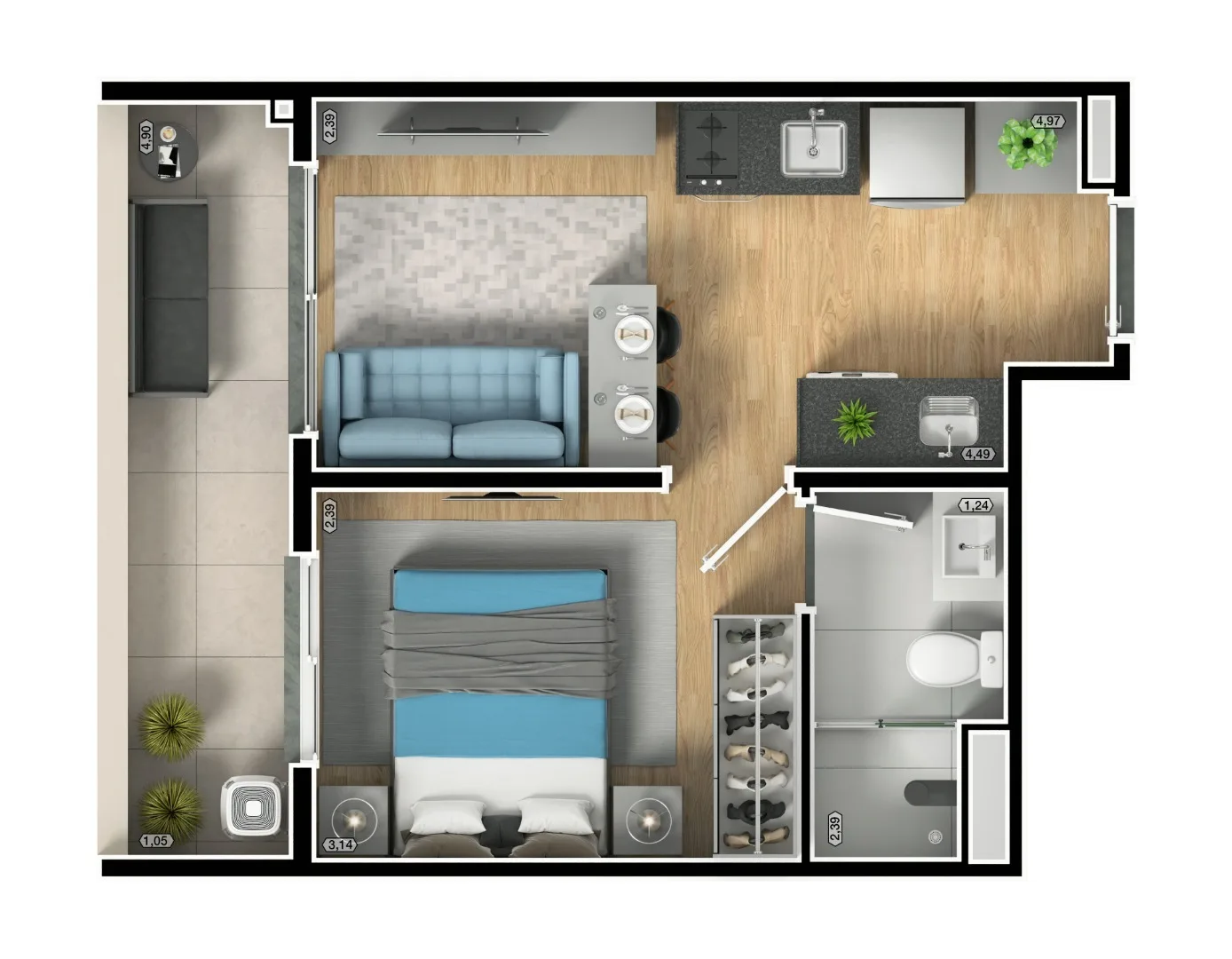 Planta do myID Guilhermina em Vila Guilhermina — 1 dormitório – 33 m²
