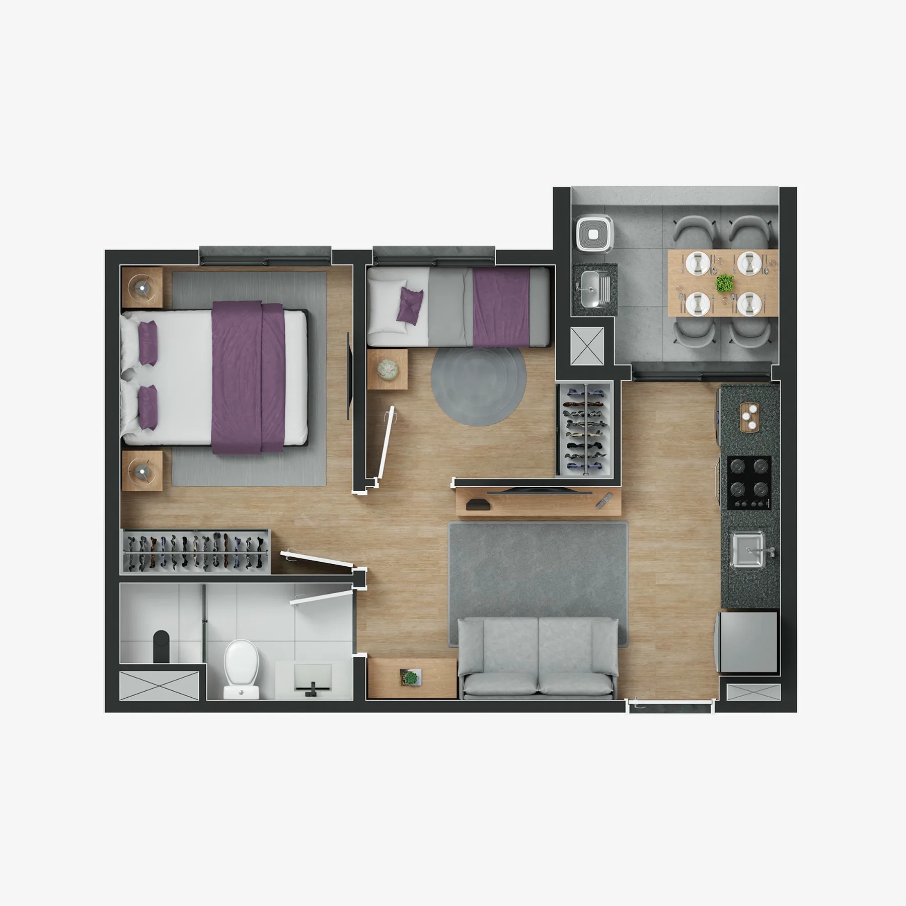 Planta do myID Vista Guilhermina Esperança em Vila Guilhermina — 2 dormitórios, 35 m²