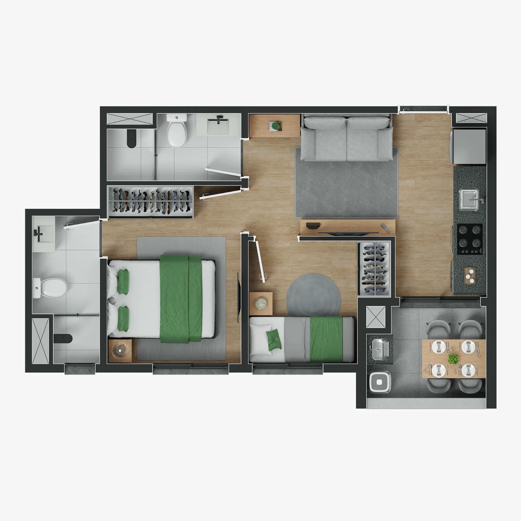 Planta do myID Vista Guilhermina Esperança em Vila Guilhermina — 2 dormitórios, 39 m²