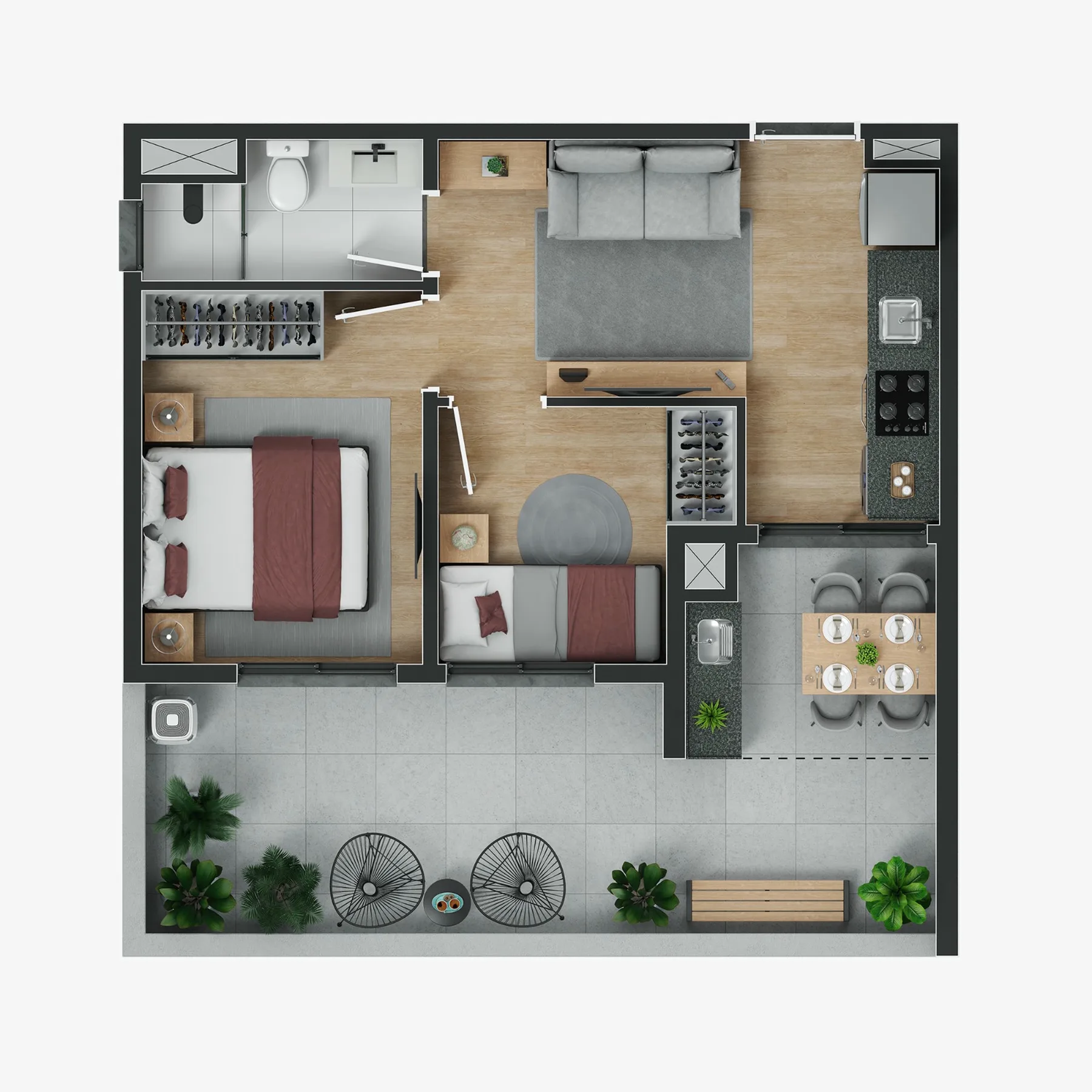 Planta do myID Vista Guilhermina Esperança em Vila Guilhermina — 2 dormitórios, 50 m²