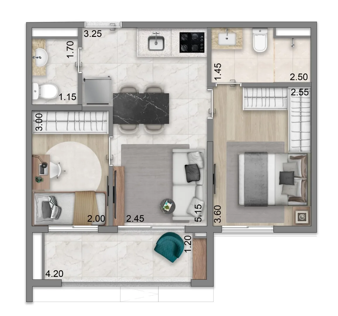 Planta do N.A.U. Klabin by Cyrela em Chácara Klabin — 2 dormitórios, 46 m²