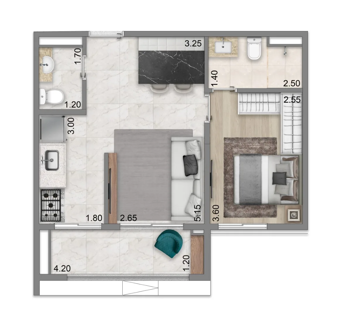Planta do N.A.U. Klabin by Cyrela em Chácara Klabin — 1 dormitório, 46 m² (opção)