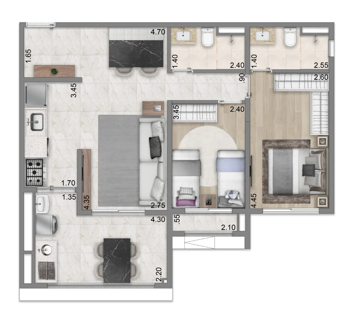 Planta do N.A.U. Klabin by Cyrela em Chácara Klabin — 2 dormitórios, 76 m²