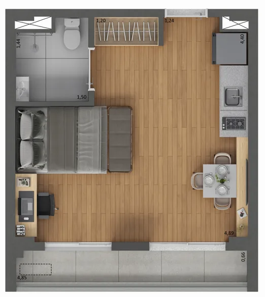 Planta do Near Guarapiranga Living — 1 dormitório – 29 m² Studio