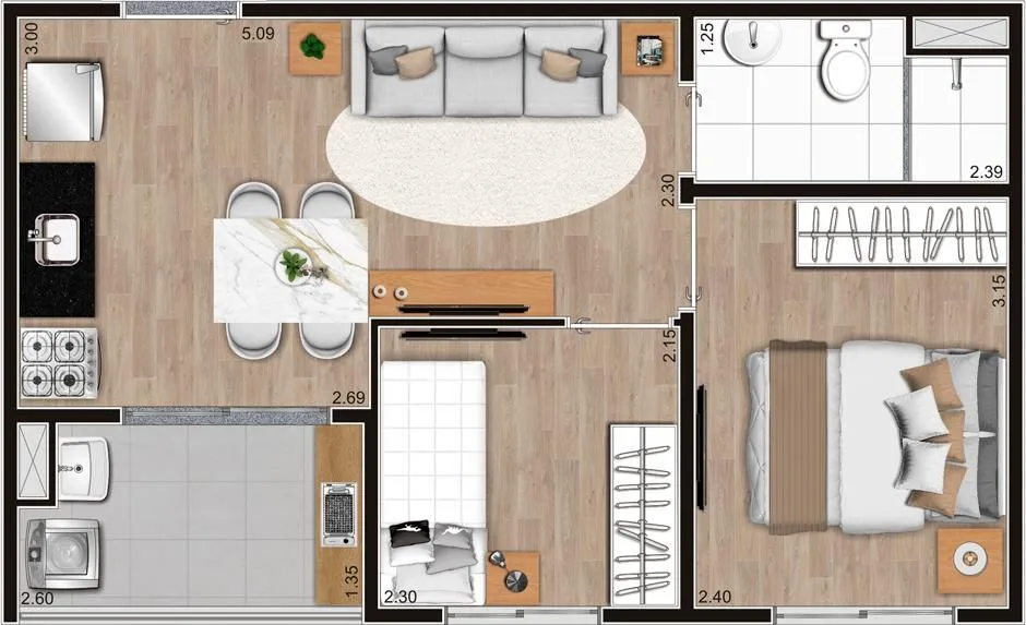 Planta do Neo Kazzas Lapa em Lapa — 2 dormitórios, 37 m²
