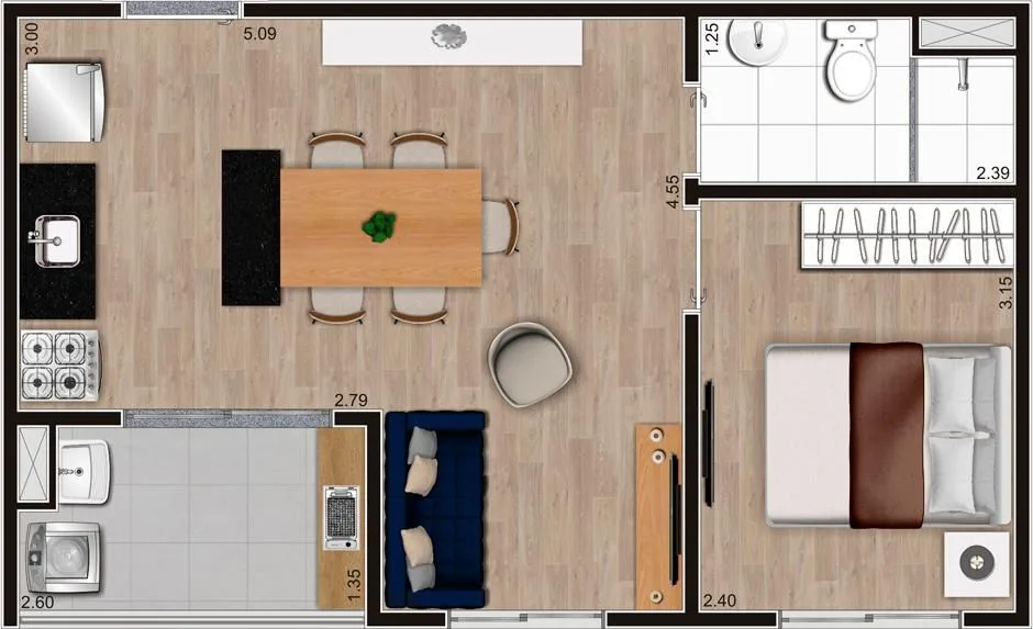 Planta do Neo Kazzas Lapa em Lapa — 1 dormitório, 37 m² (opção)