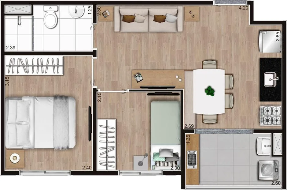 Planta do Neo Kazzas Lapa em Lapa — 2 dormitórios, 38 m²