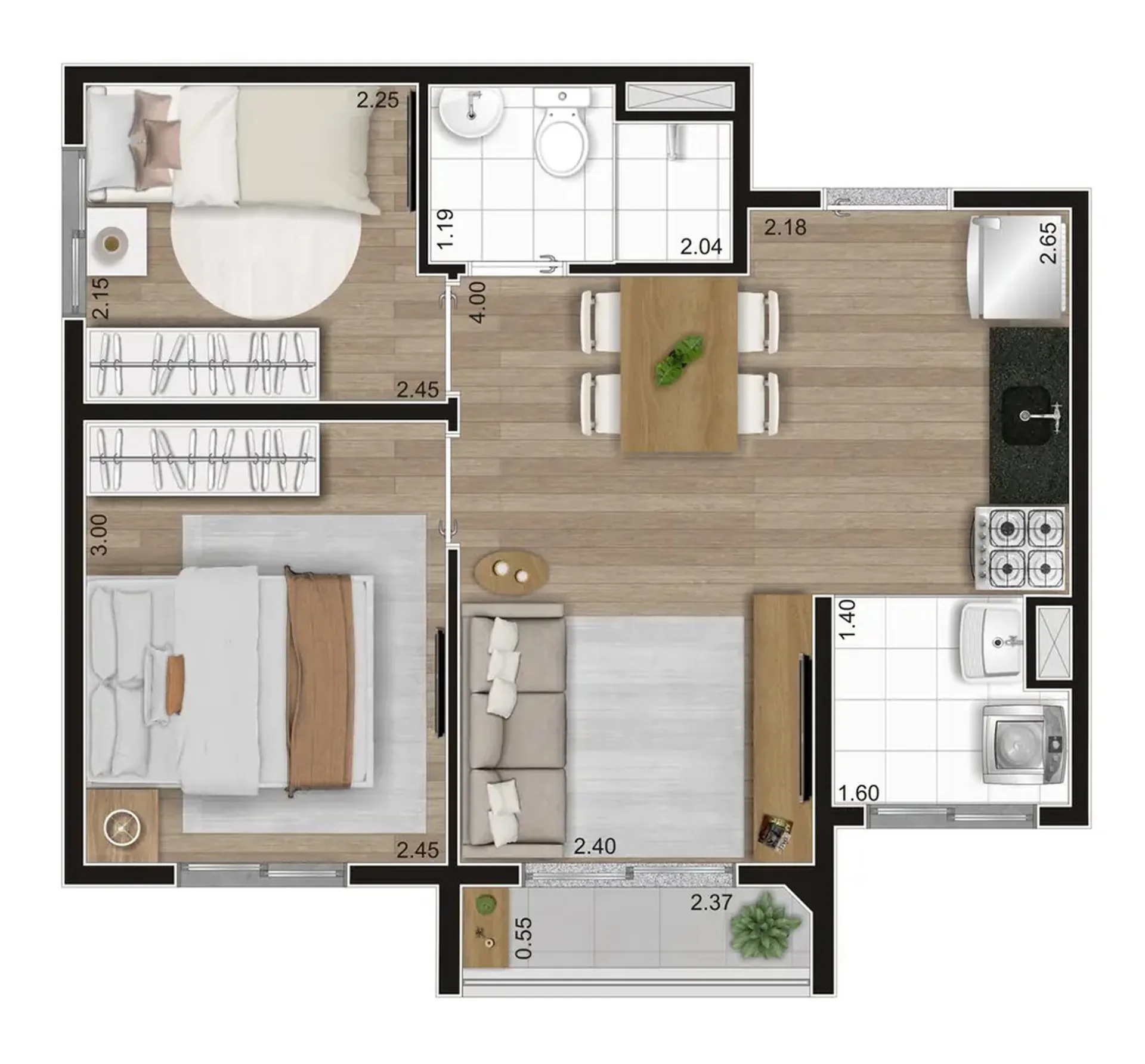 Planta do New Vila Ema em Vila Ema — 2 dormitórios, 37 m²