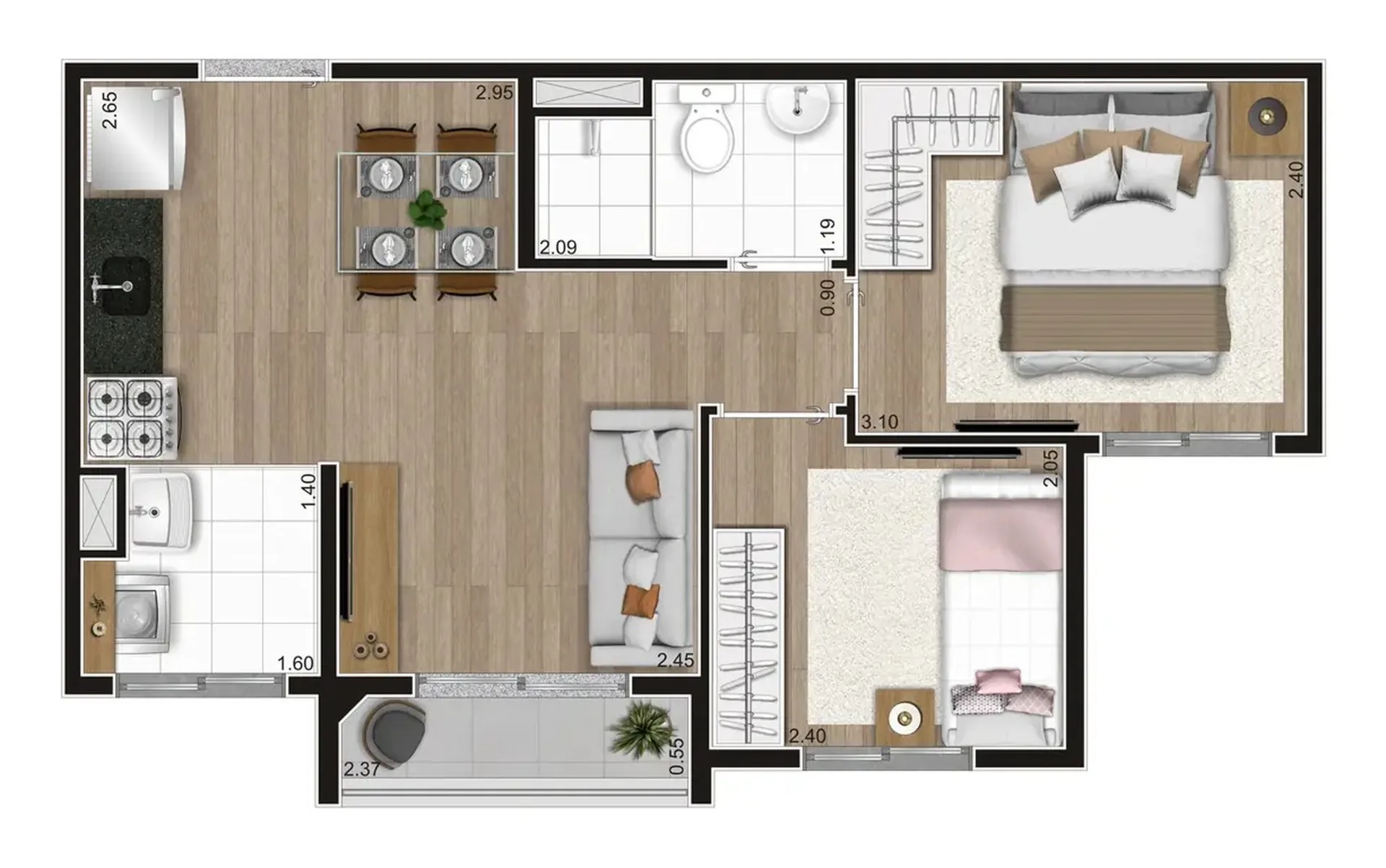 Planta do New Vila Ema em Vila Ema — 2 dormitórios, 37 m²