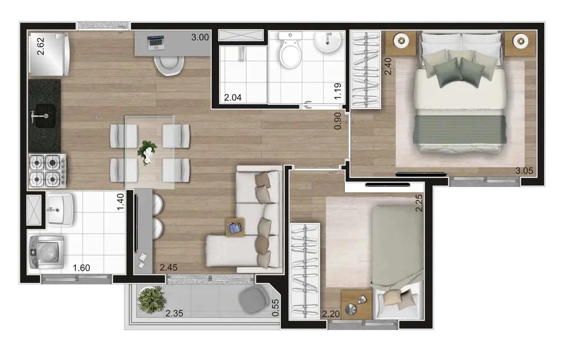 Planta do New Vila Ema em Vila Ema — 2 dormitórios, 37 m²