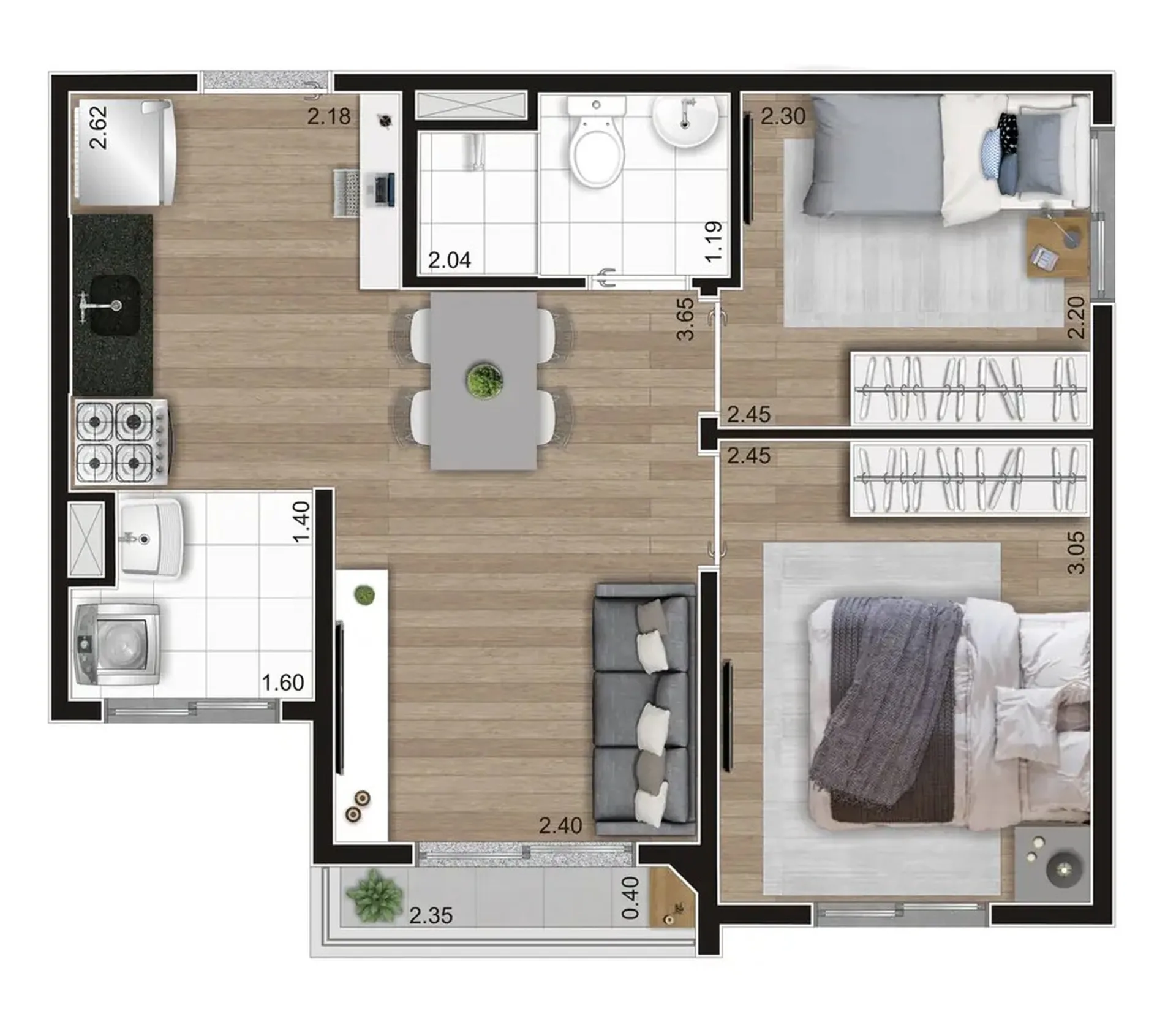 Planta do New Vila Ema em Vila Ema — 2 dormitórios, 37 m²