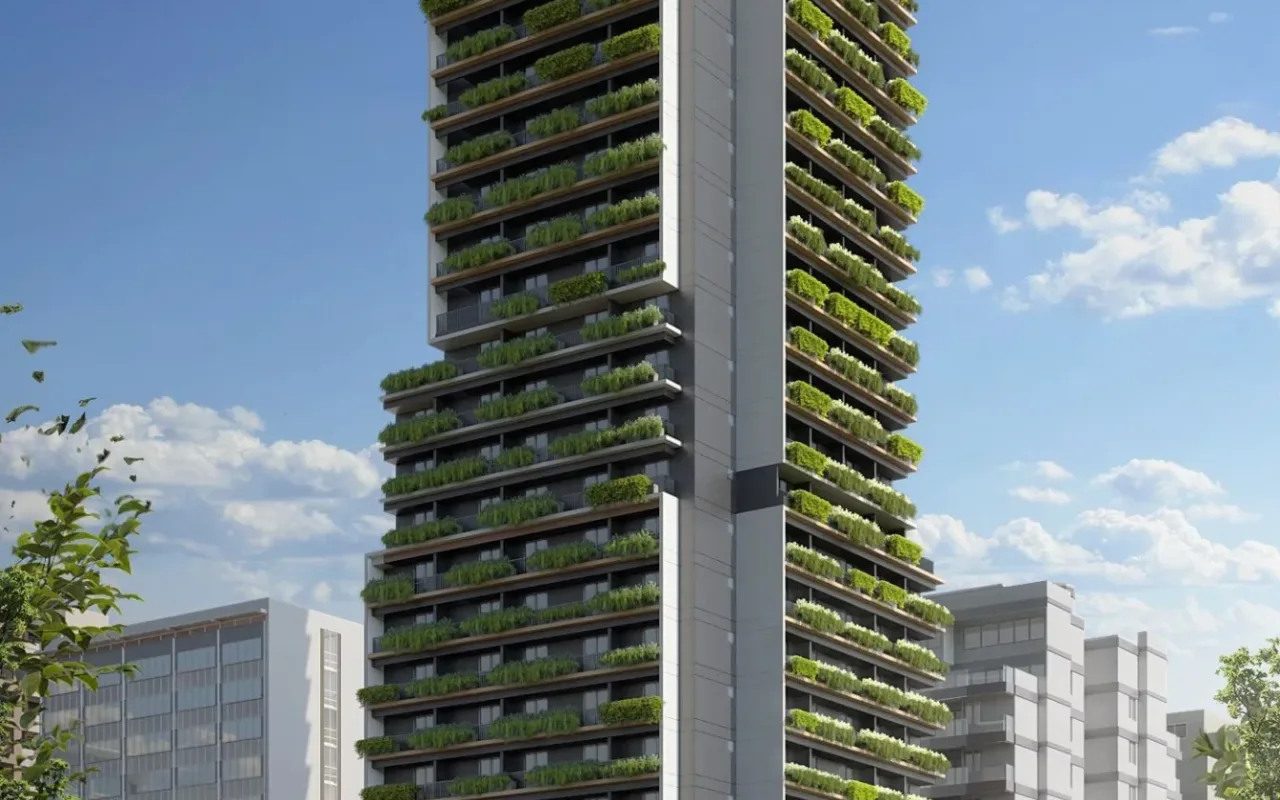 Fachada do Nex One Balthazar, lançamento em Vila Nova Conceição, São Paulo