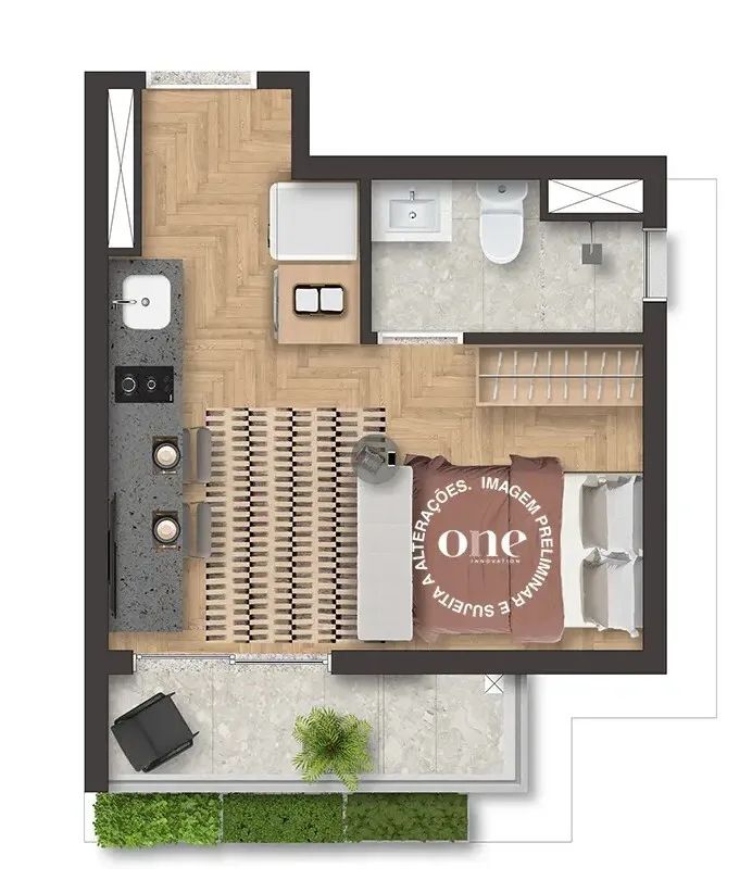 Planta do Nex One Balthazar em Vila Nova Conceição — studio de 24 m²