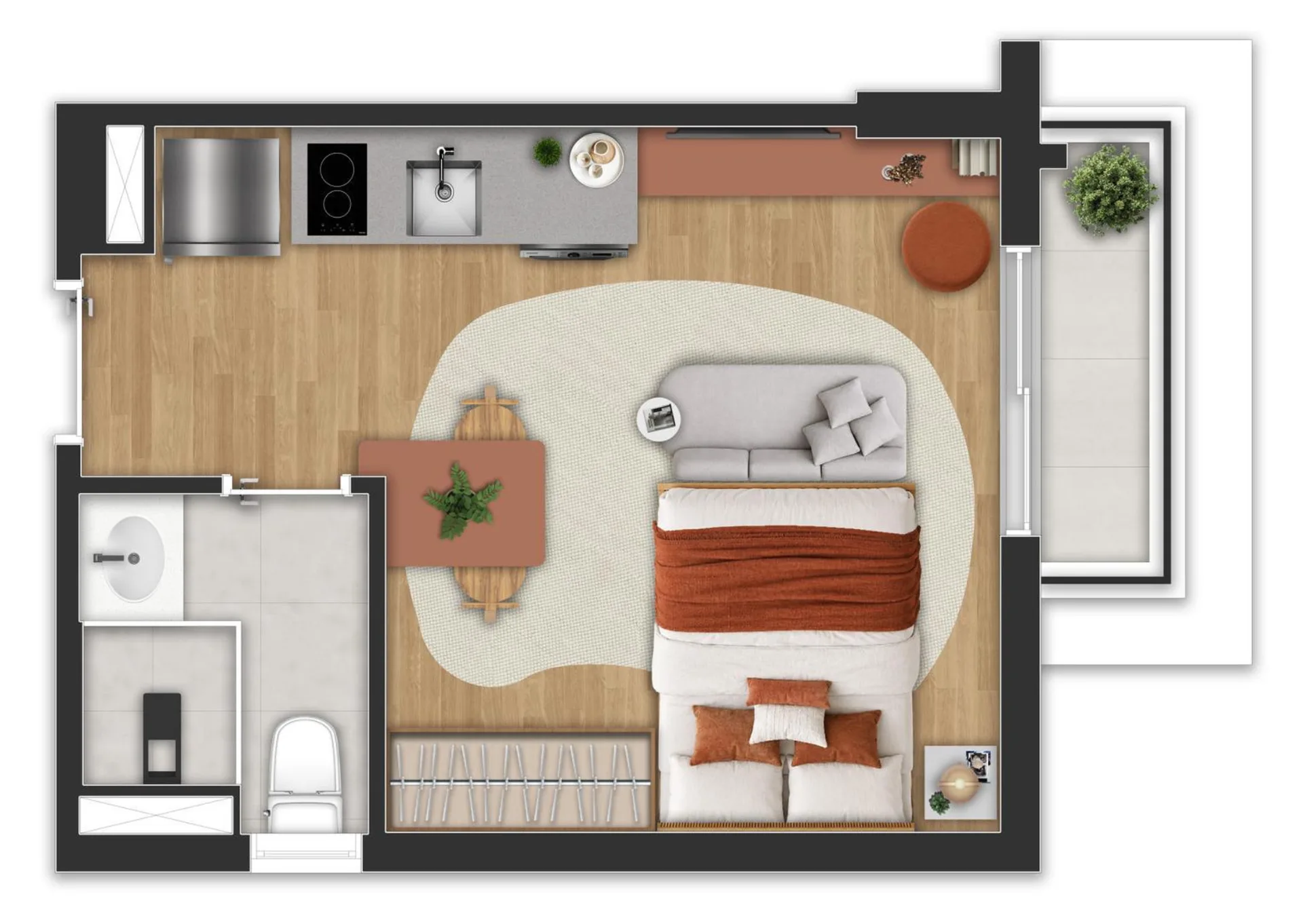 Planta do Nex One Bandeira Paulista em Itaim Bibi — studio de 24 m²