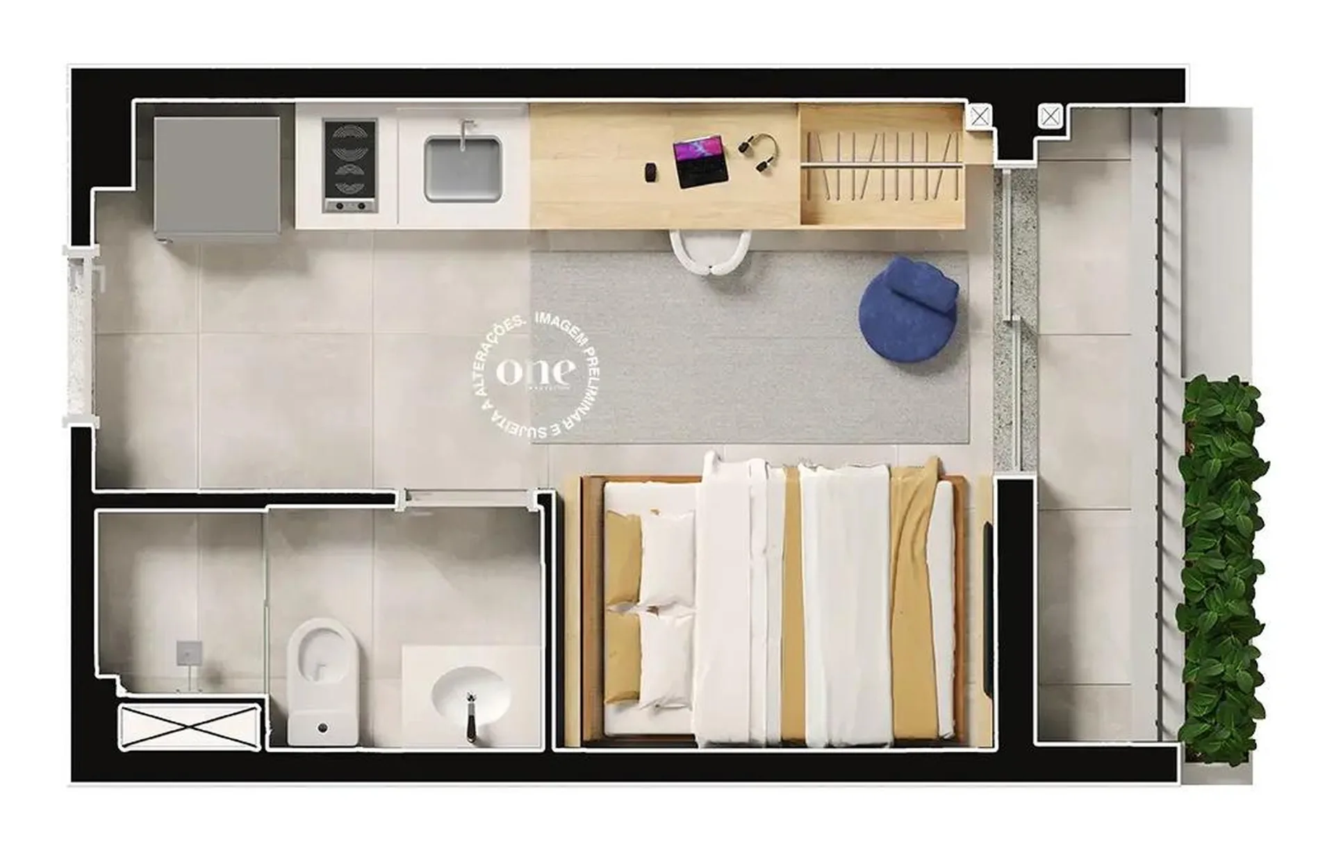 Planta do Nex One Caiubi em Perdizes — studio de 21 m²