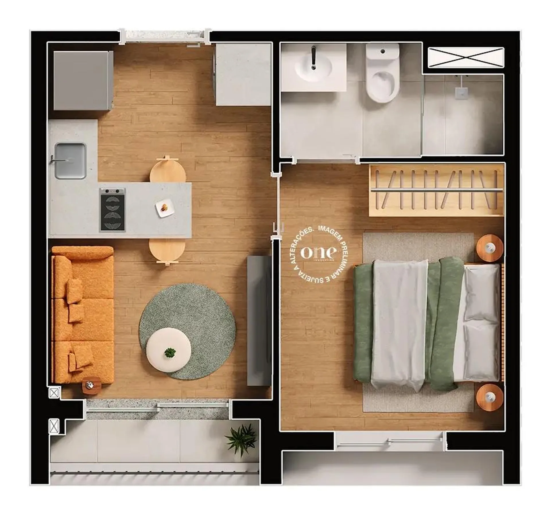 Planta do Nex One Caiubi em Perdizes — 1 dormitório, 24 m²