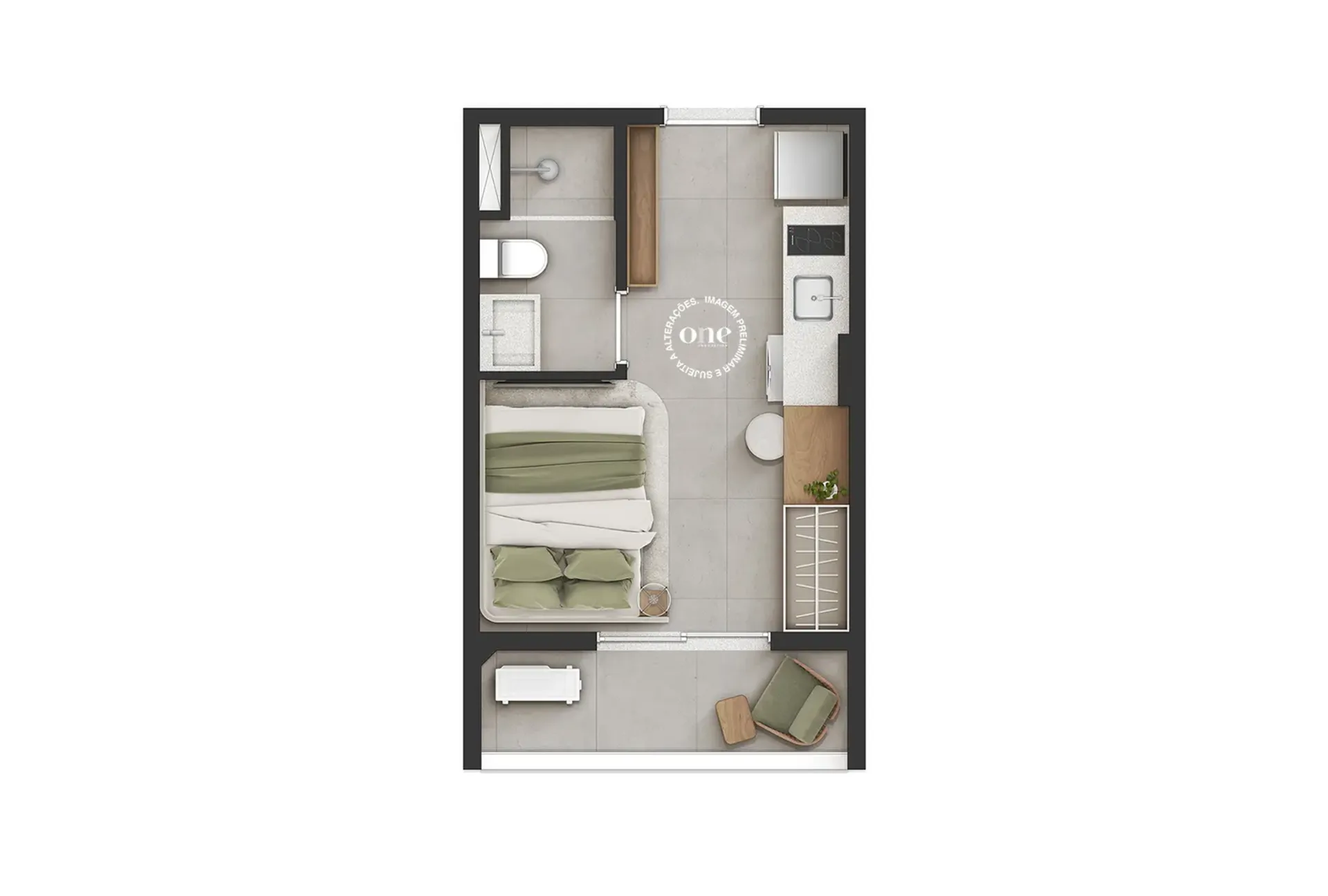 Planta do Nex One Estação Japão Liberdade em Liberdade — 1 dormitório – 20 m² Studio