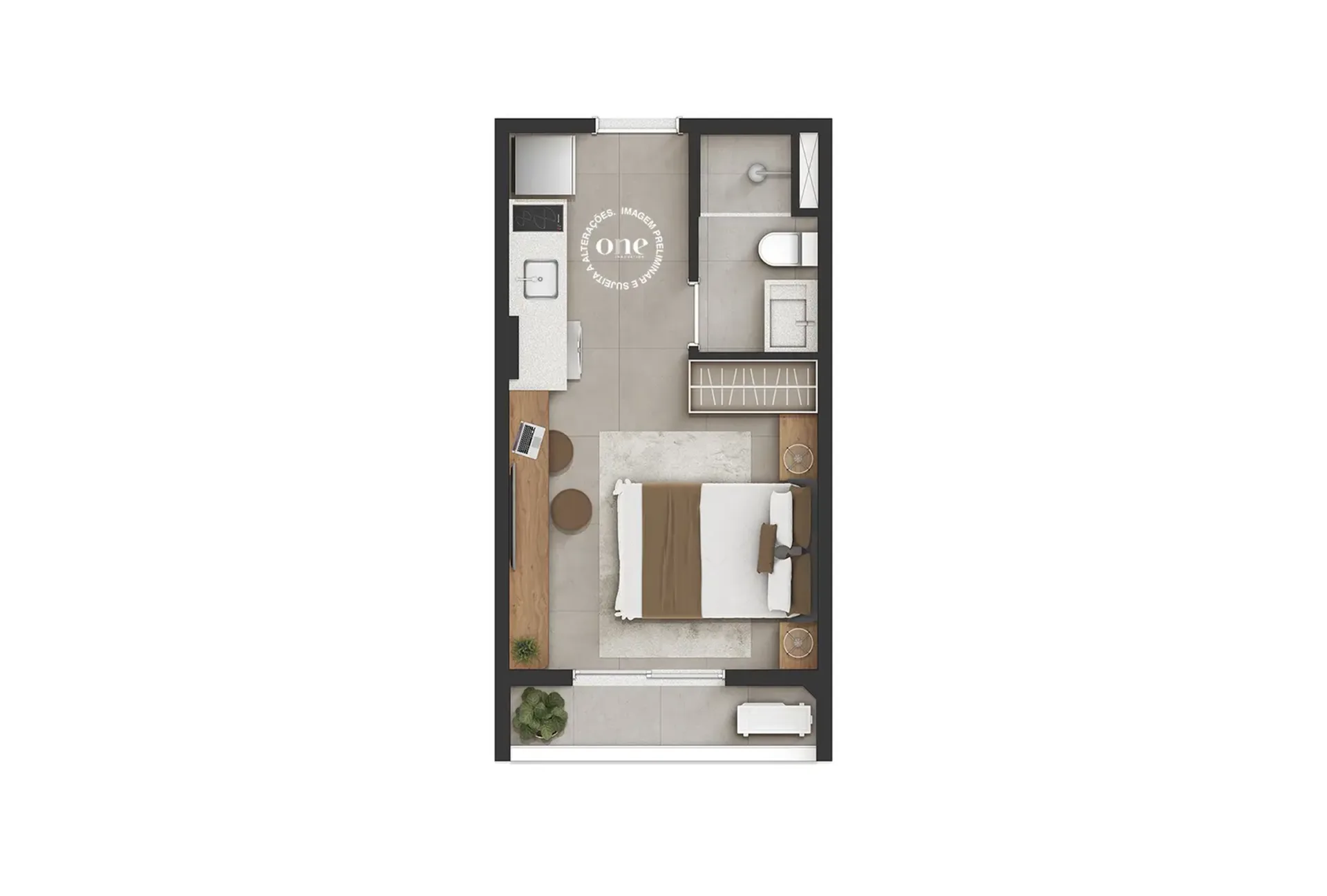 Planta do Nex One Estação Japão Liberdade em Liberdade — 1 dormitório – 22 m² Studio