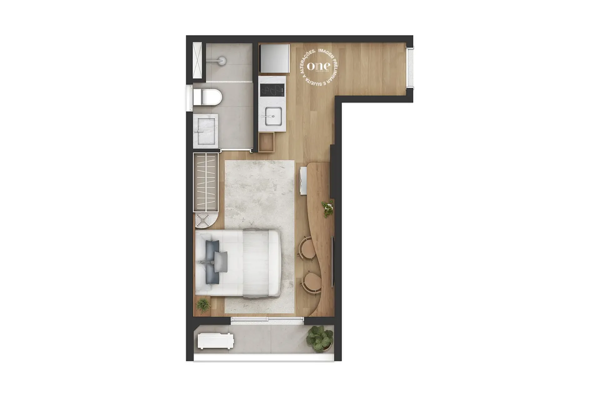 Planta do Nex One Estação Japão Liberdade em Liberdade — 1 dormitório – 24 m² Studio