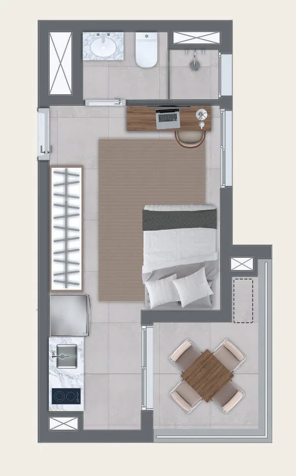Planta do Nik Paradiso em Vila Mariana — studio de 26,53 m²