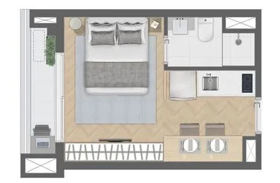 Planta do Nik Paulista em Consolação — 1 dormitório – 21,63 m² Studio