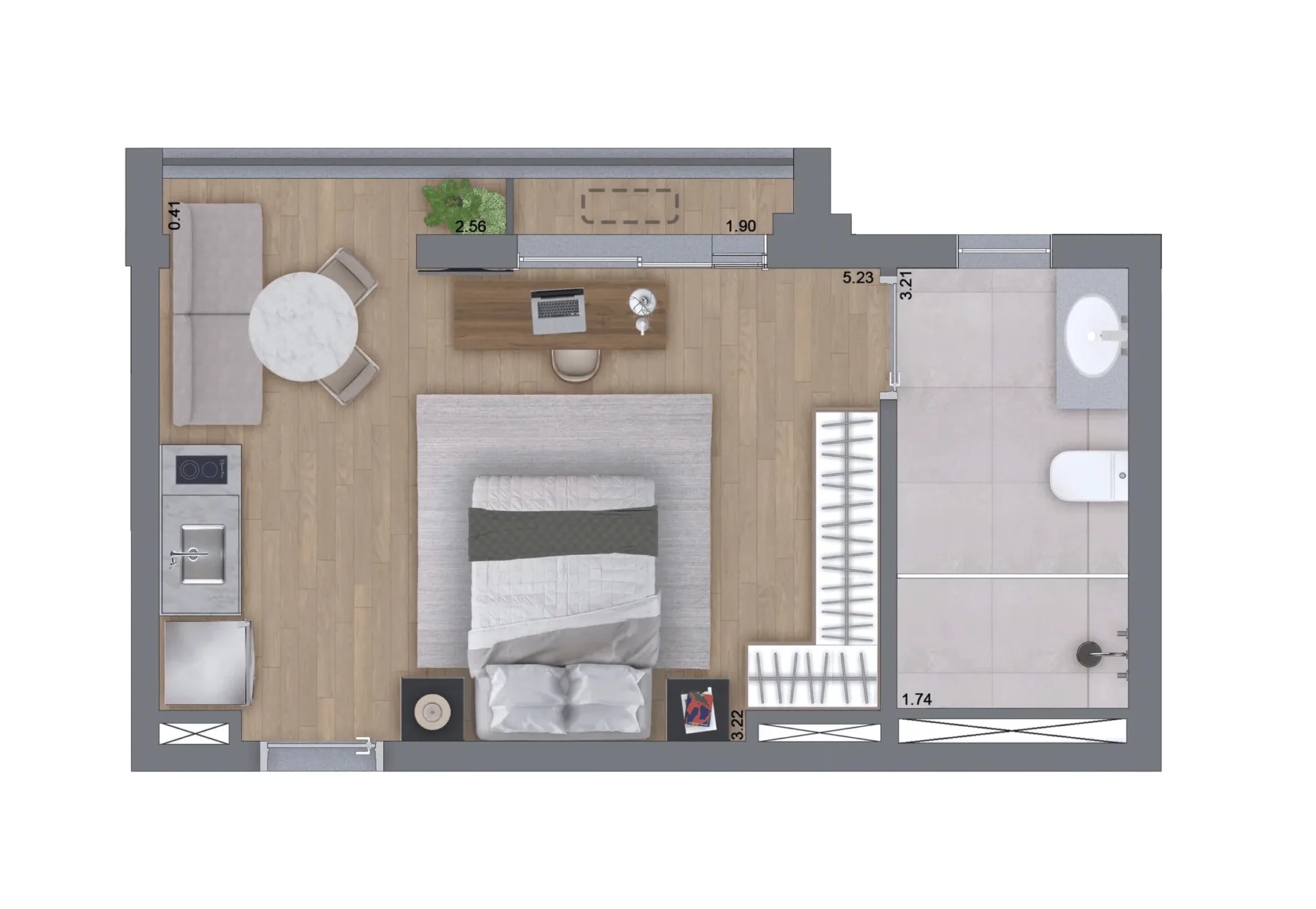 Planta do Nik Sunset Paulista em Bela Vista — 1 dormitório – 31 m² Studio