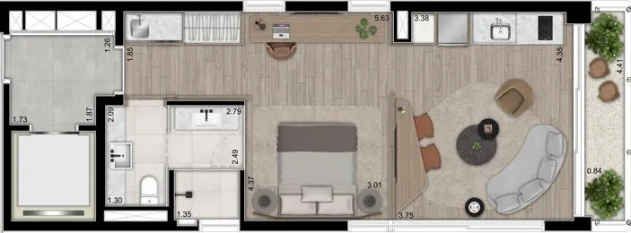 Planta do NOON Alto de Pinheiros em Alto de Pinheiros — studio de 58 m²