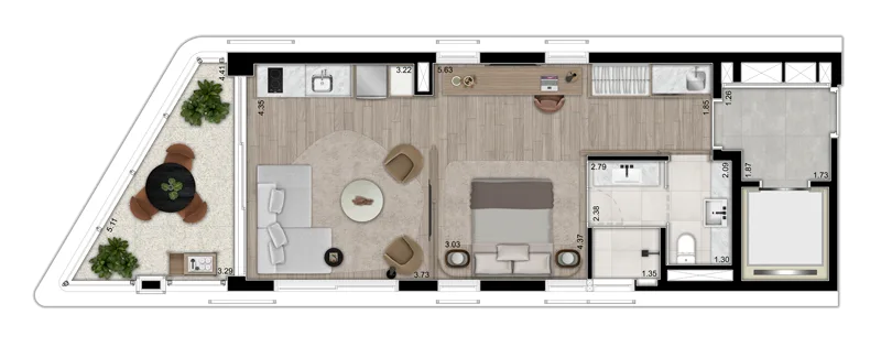 Planta do NOON Alto de Pinheiros em Alto de Pinheiros — studio de 60 m²