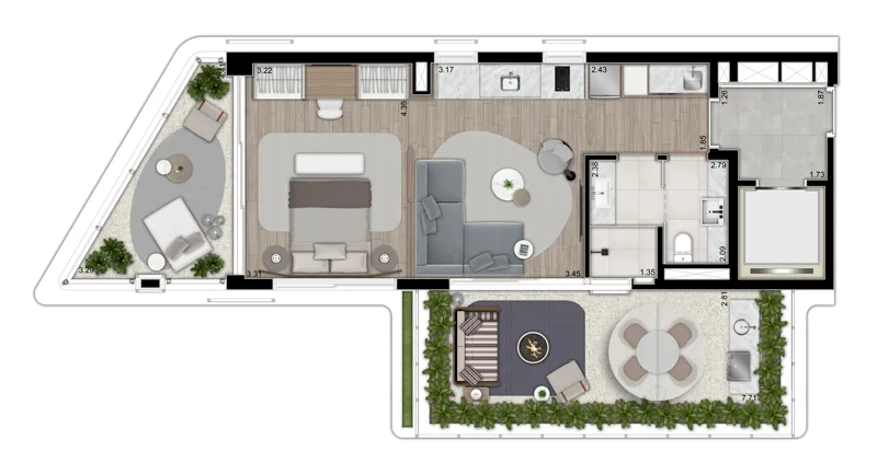 Planta do NOON Alto de Pinheiros em Alto de Pinheiros — 1 dormitório, 84 m²