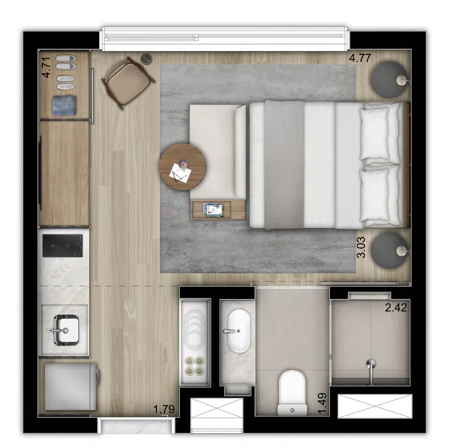 Planta do NOON Vila Madalena em Vila Madalena — studio de 25 m²