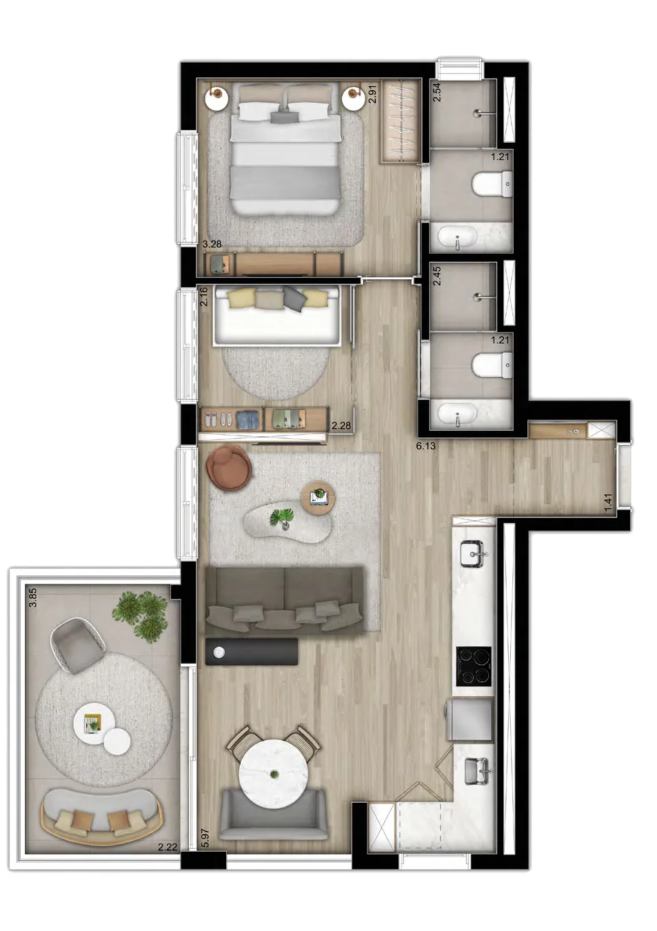 Planta do NOON Vila Madalena em Vila Madalena — studio de 63 m²