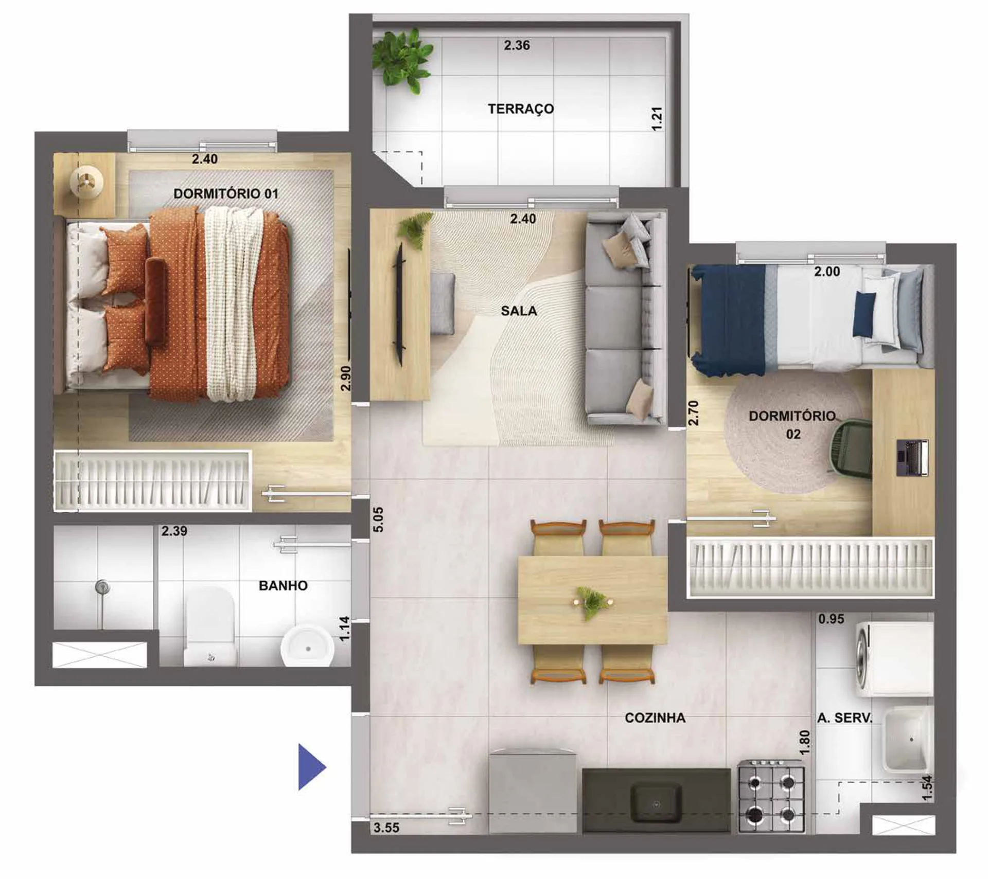 Planta do Nova Leopoldina Condomínio Art em Vila Leopoldina — 2 dormitórios, 39,07 m²