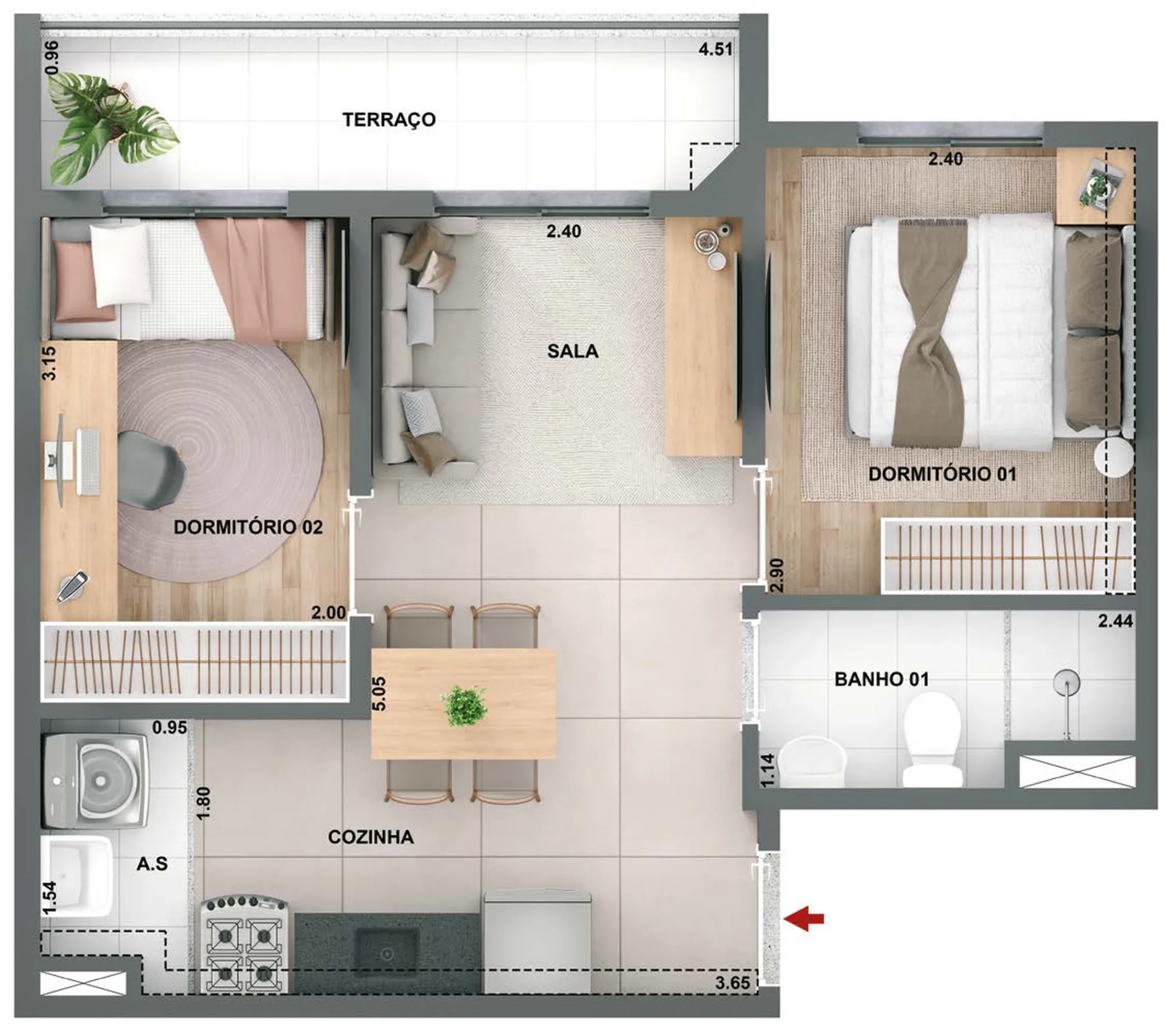 Planta do Novo Mundo Carrão II – Fase 1 em Vila Carrão — 2 dormitórios, 42,22 m²