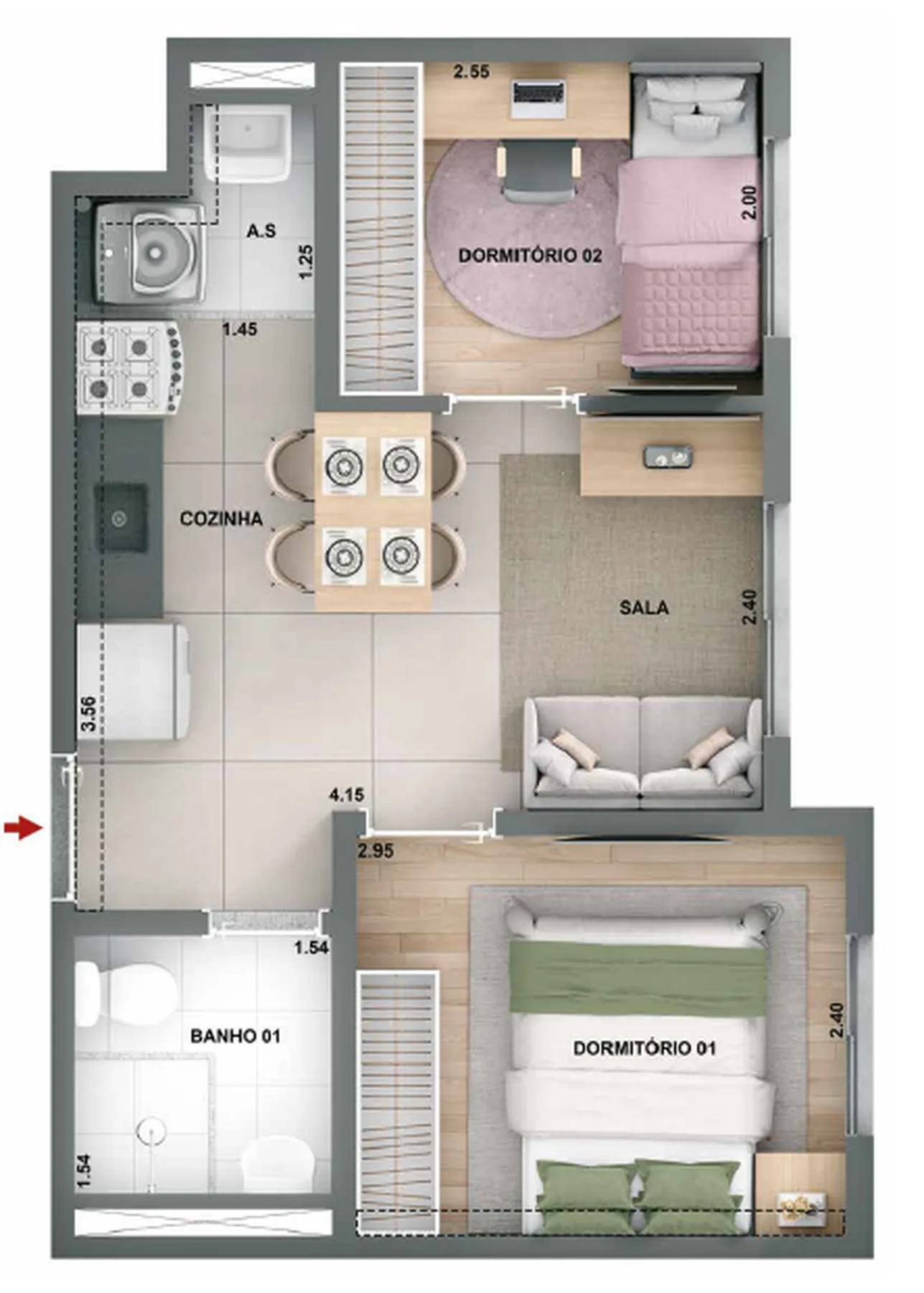 Planta do Novo Mundo Carrão em Vila Carrão — 2 dormitórios, 32,62 m²