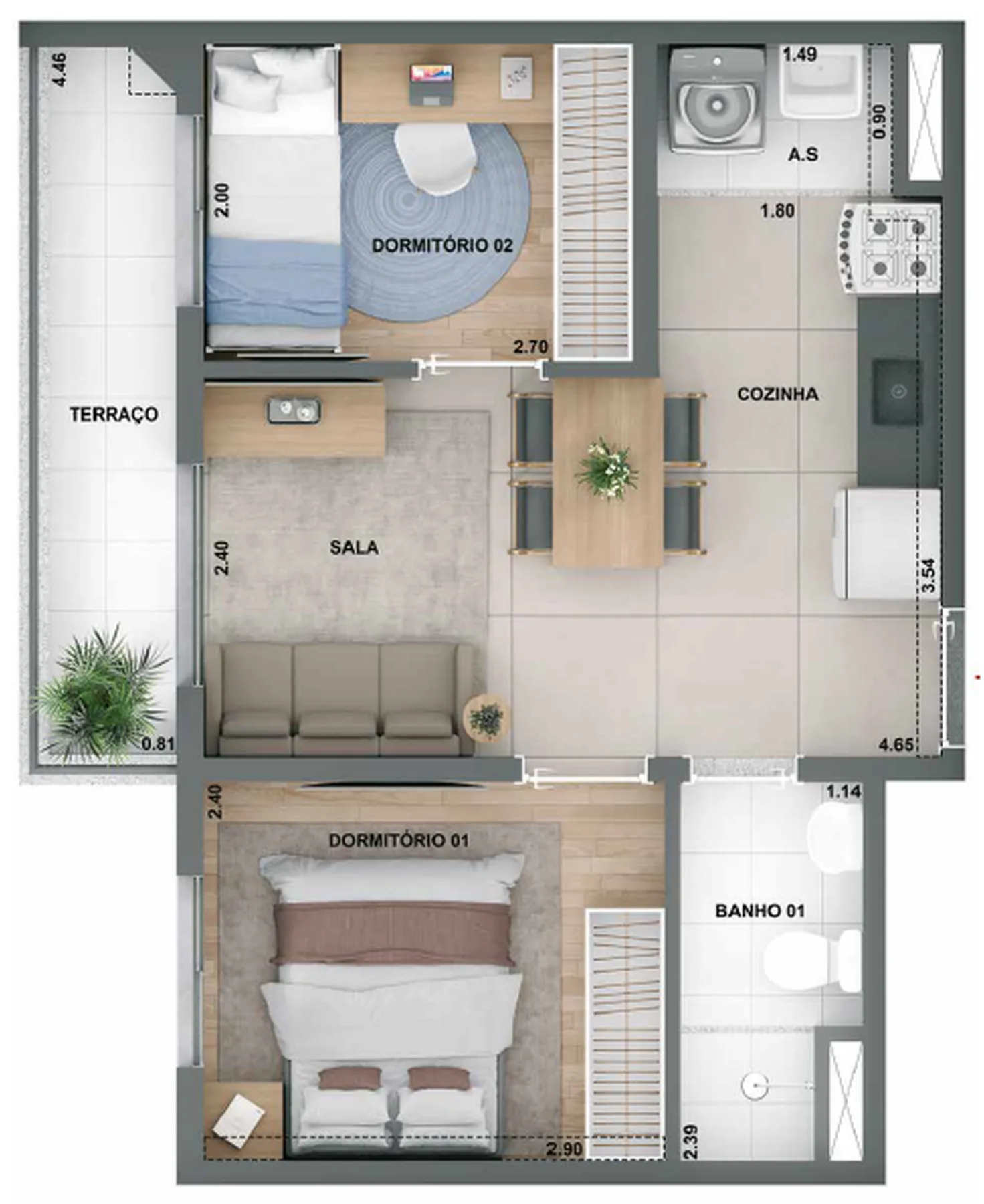 Planta do Novo Mundo Carrão em Vila Carrão — 2 dormitórios, 38,95 m²