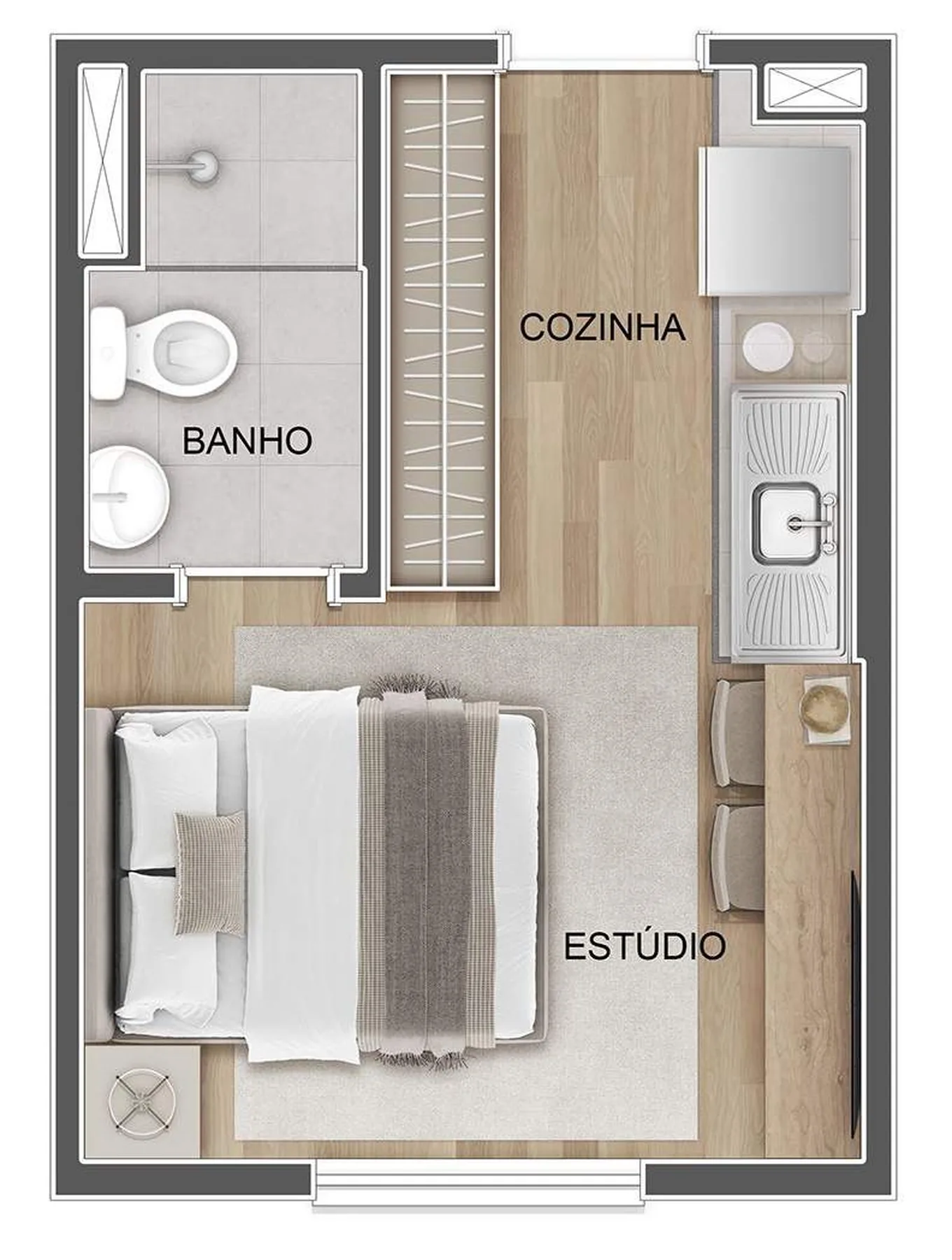 Planta do Novolar Freguesia em Vila Palmeiras — studio de 17,43 m²