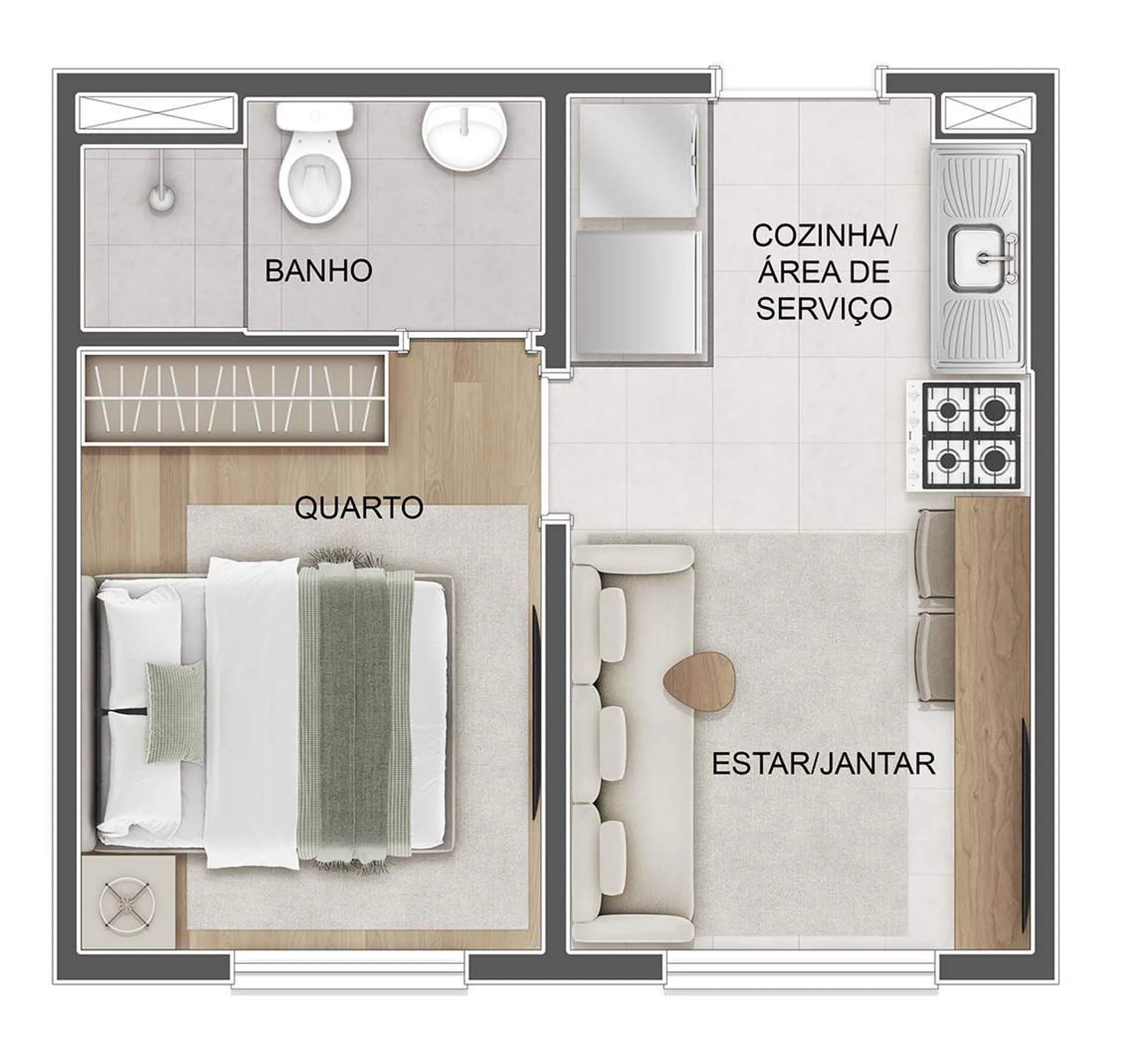 Planta do Novolar Freguesia em Vila Palmeiras — 1 dormitório, 24 m²