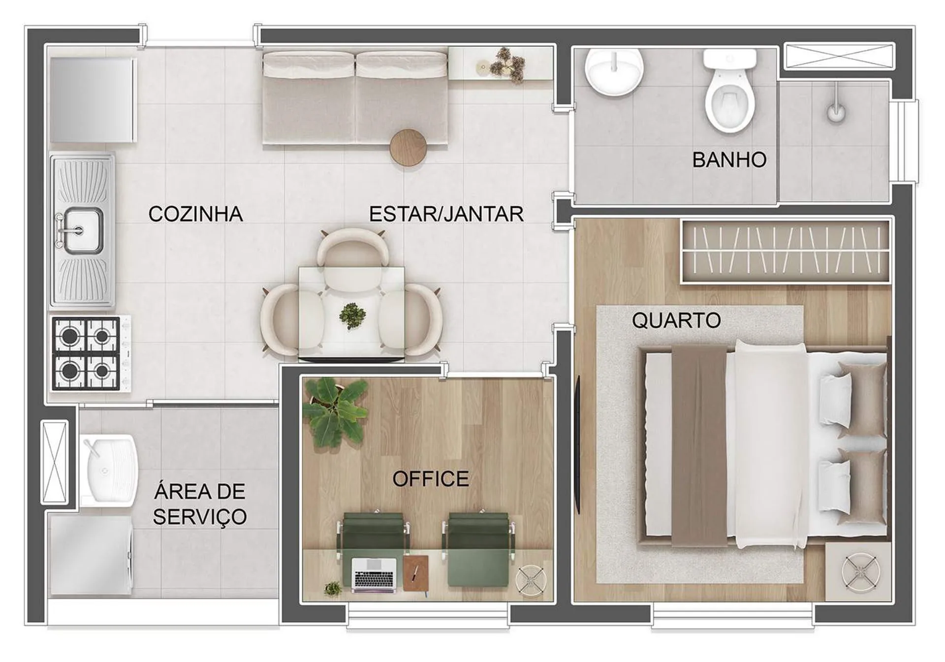 Planta do Novolar Freguesia em Vila Palmeiras — 1 dormitório, 28,41 m²