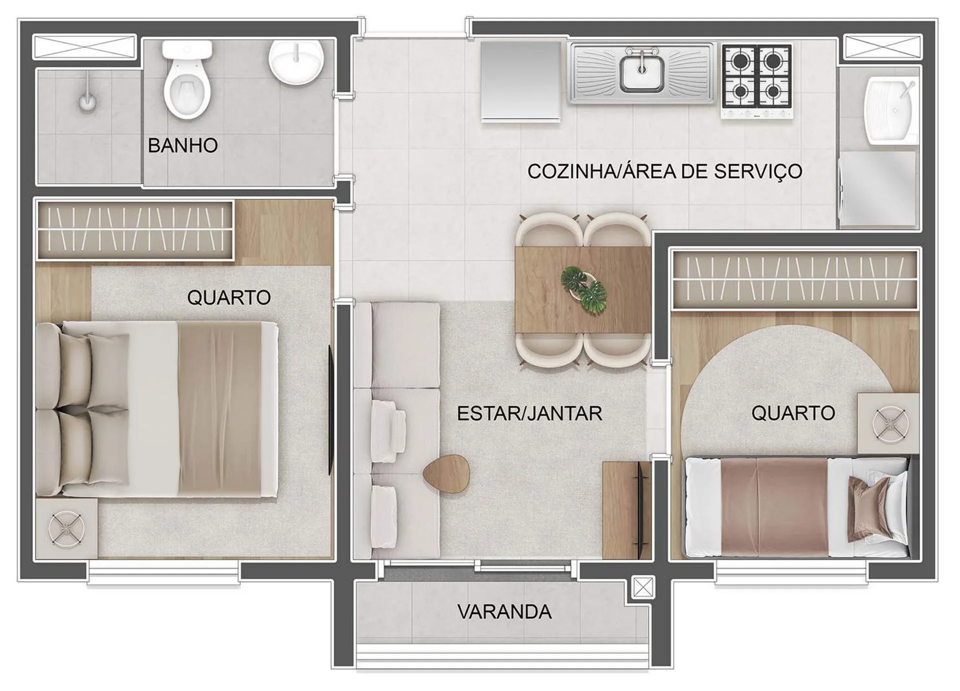 Planta do Novolar Freguesia em Vila Palmeiras — 2 dormitórios, 34,43 m²