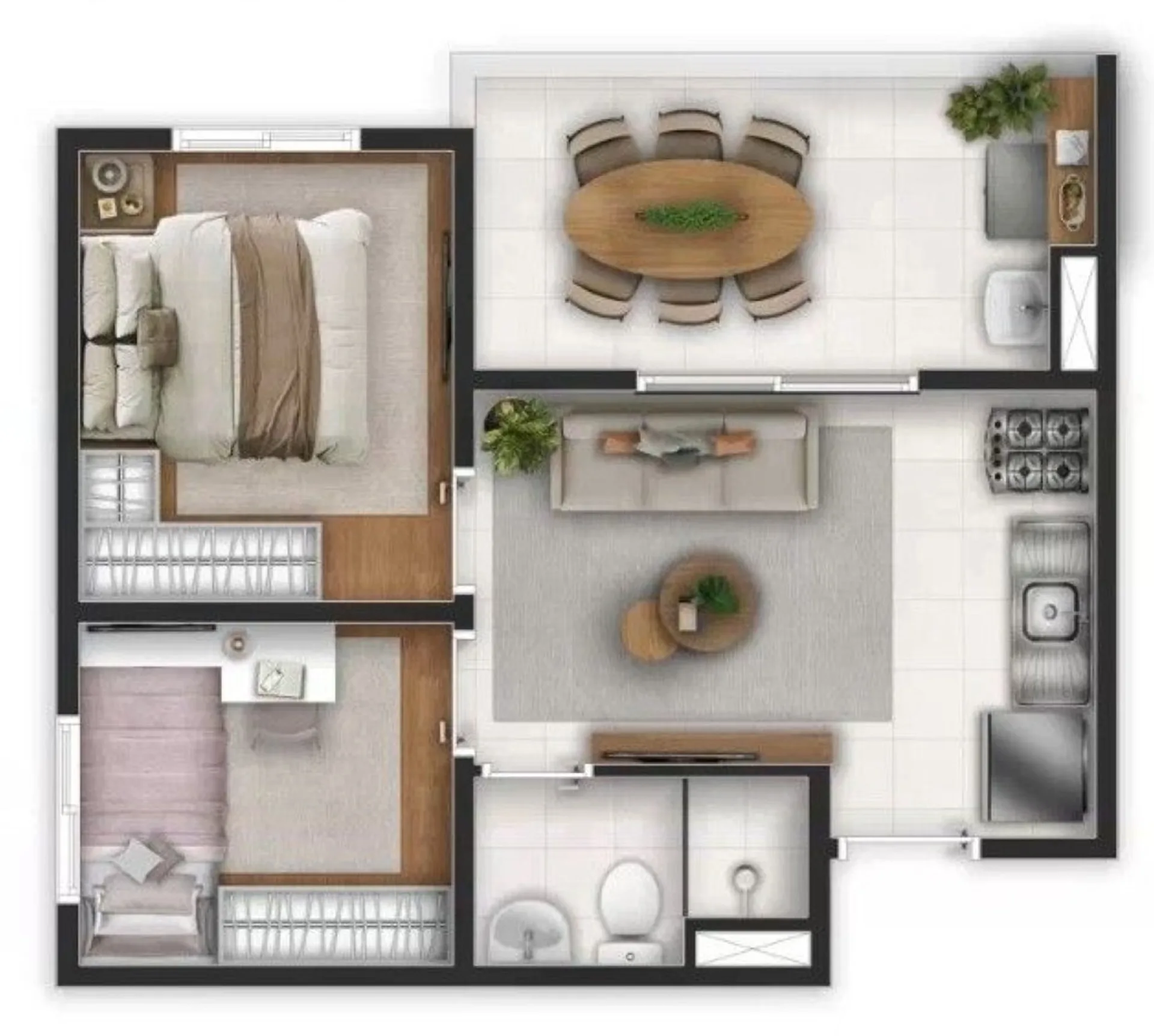 Planta do Novvo Estação Largo Treze em Santo Amaro — 2 dormitórios, 37 m²