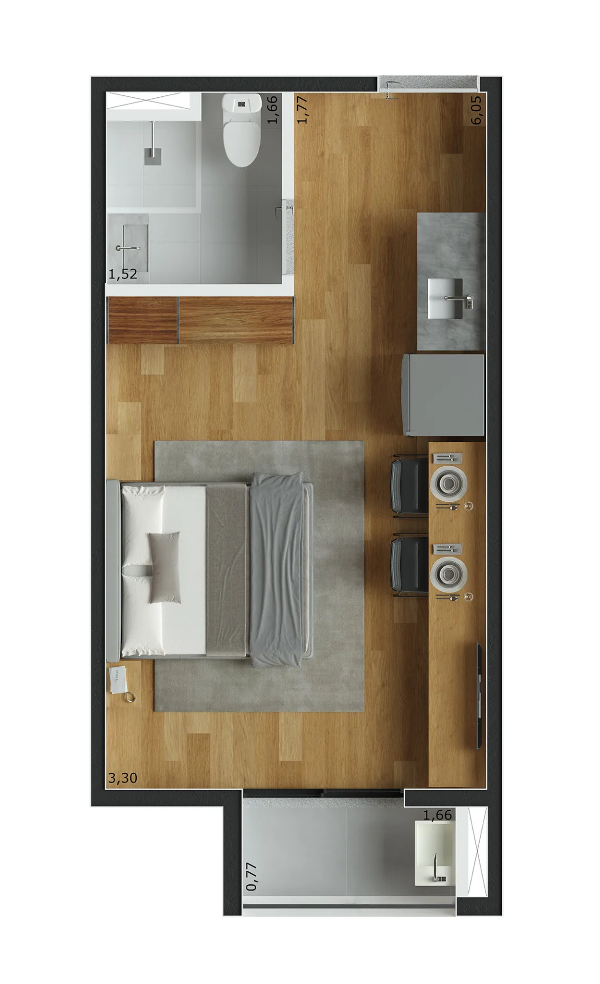 Planta do Nurban Barão de Campinas em Santa Cecília — studio de 24 m²