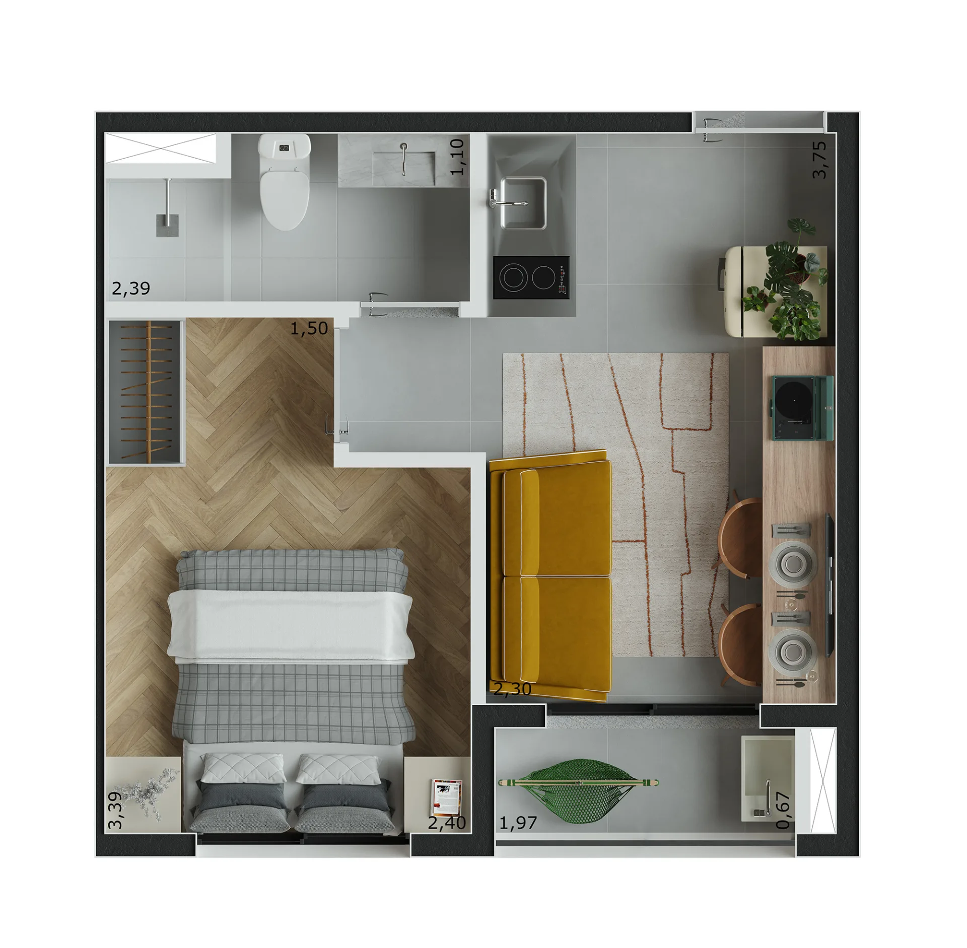 Planta do Nurban Barão de Campinas em Santa Cecília — 1 dormitório, 24 m²