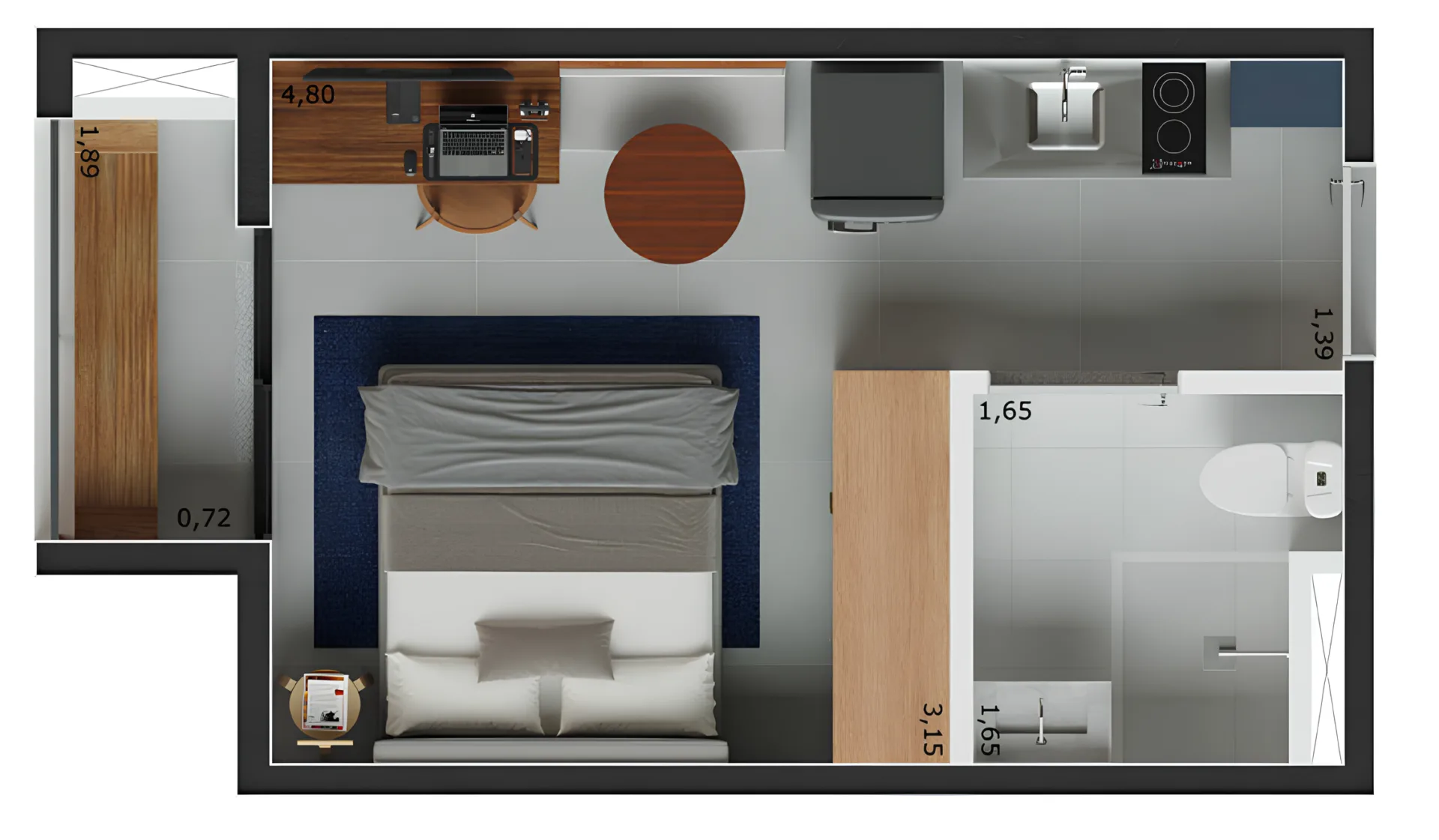 Planta do Nurban Barão de Campinas em Santa Cecília — 1 dormitório – 18 m² Studio