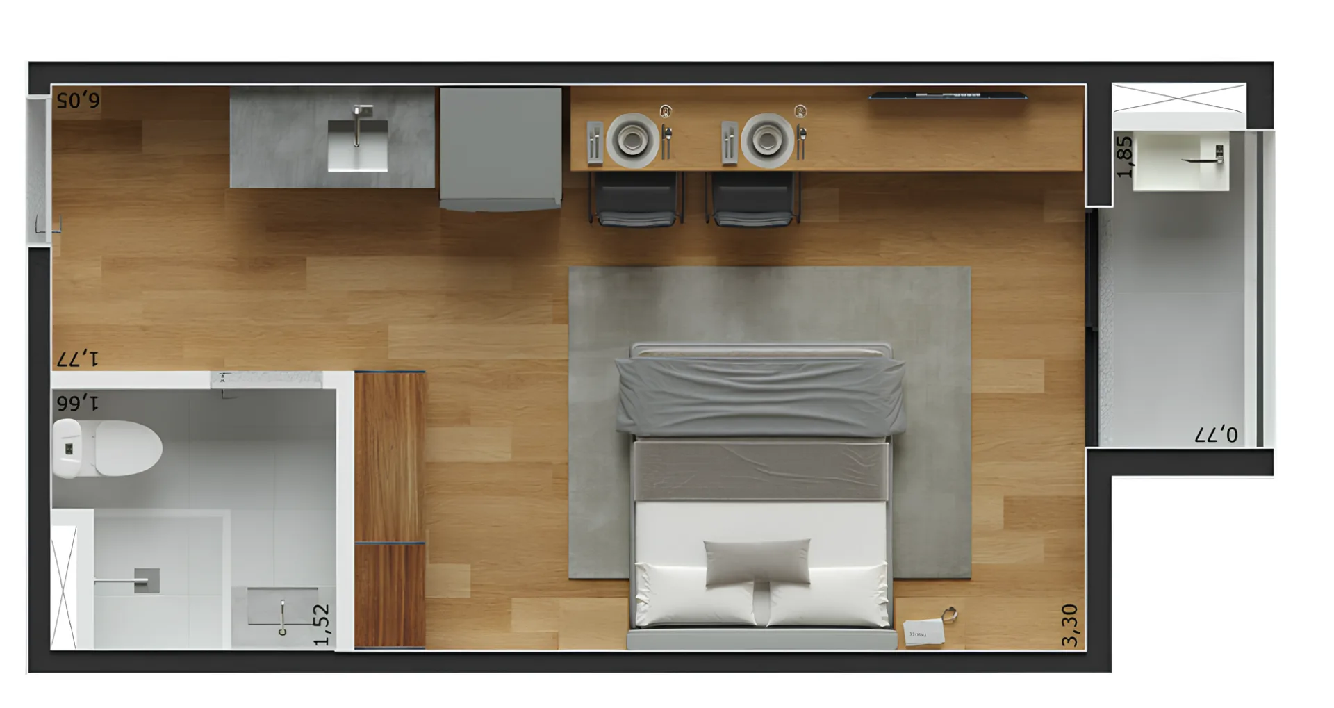 Planta do Nurban Barão de Campinas em Santa Cecília — 1 dormitório – 24 m² Studio